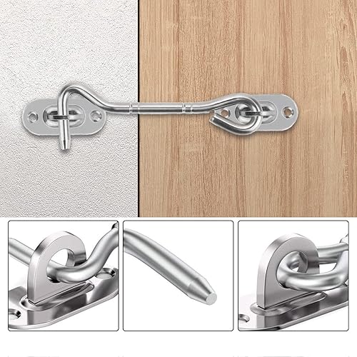 Miniatura 7 de 4 piezas de herrajes de acero inoxidable para puerta de granero, pestillo de puerta deslizante con gancho para ojos, pestillo de puerta de acero