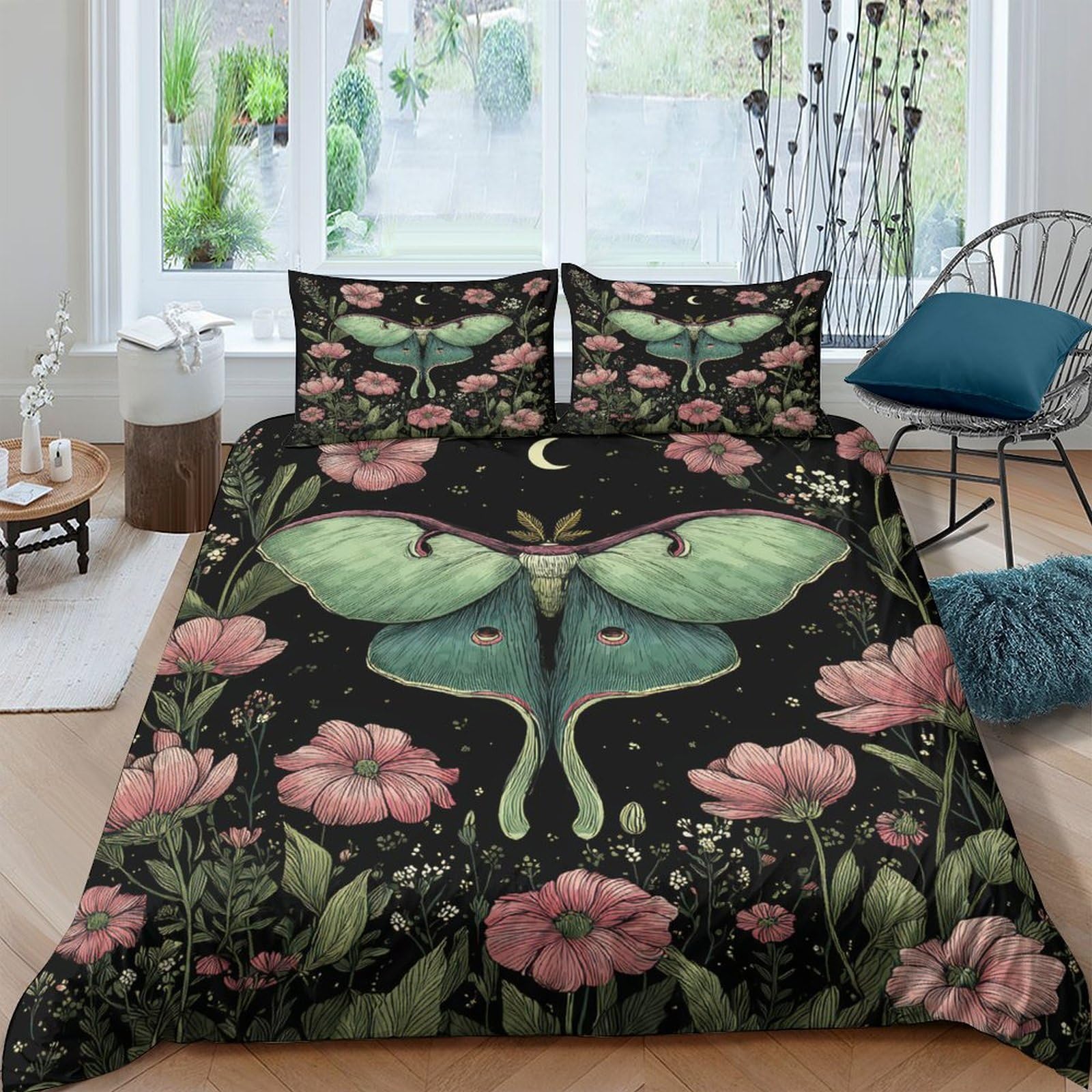 Ctjqhvkz Style-9 3D Printed Luna Moth Floral Fitted Sheet Microfiber Soft Anti-Slip Bed Cover For Bedroom Decor Mattress Protection Single（135X200cm）