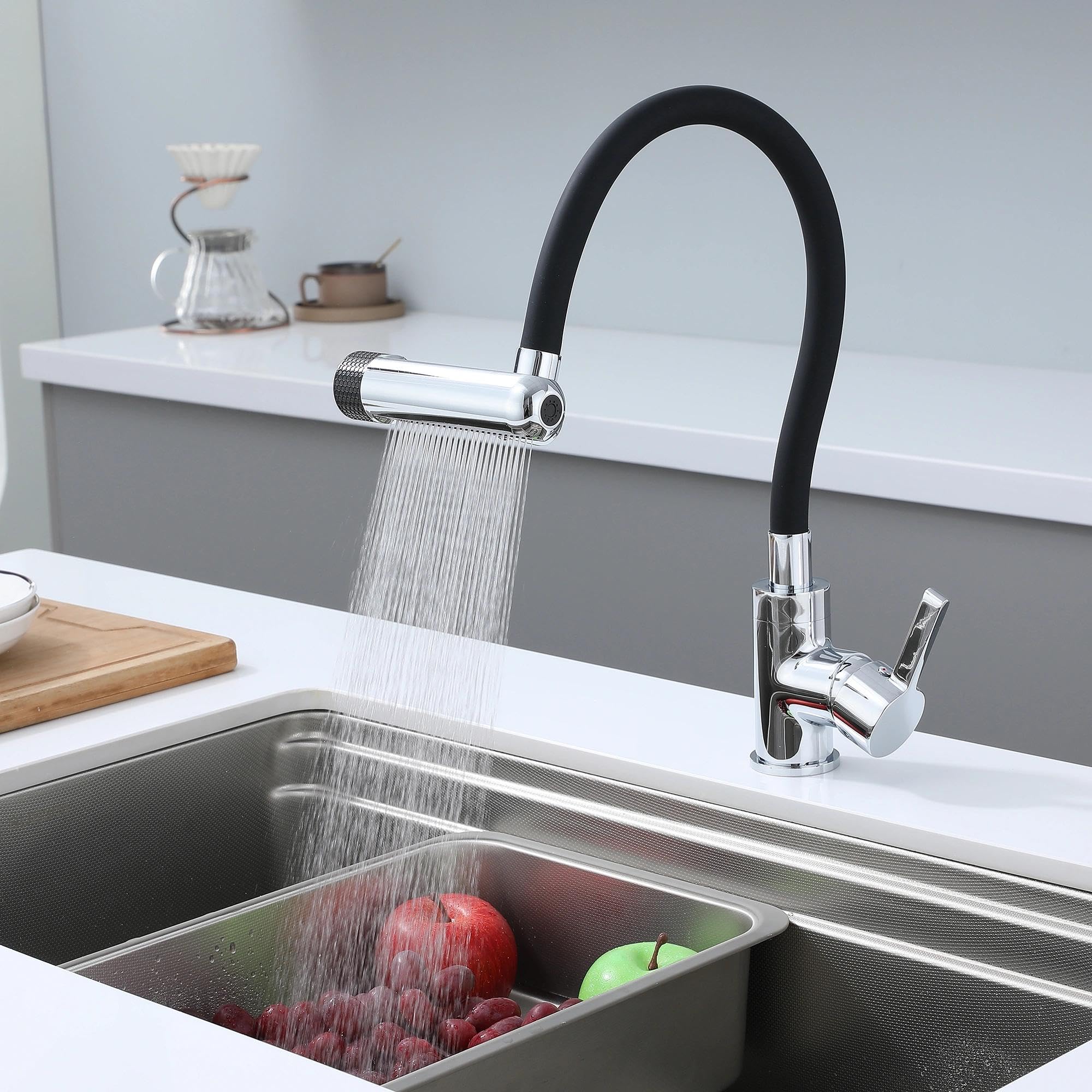 Grifo Cocina Flexible, Grifo Fregadero Cocina, 6 Modos De Salida De Agua, Mezclador Giratiorio A 360°, Grifo Extraible,grifo Flexible Material De Latón(Cromado)