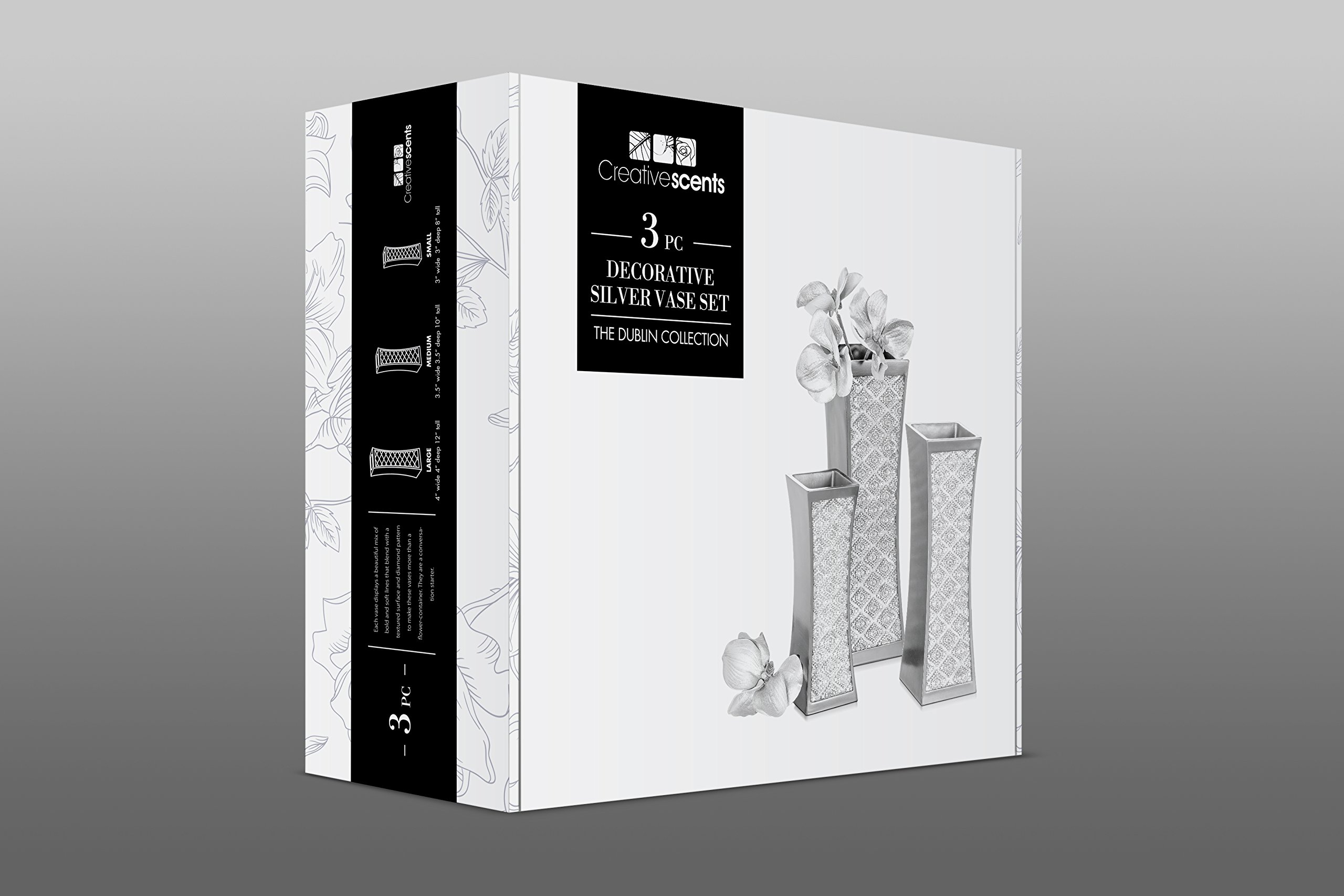 Dublin Lot de 3 vases à Fleurs – Centre de Table pour Table de Salle à Manger, vases décoratifs pour Salon, Chambre, Cuisine et Plus Encore emballés dans Un Coffret Cadeau (Argent brossé)