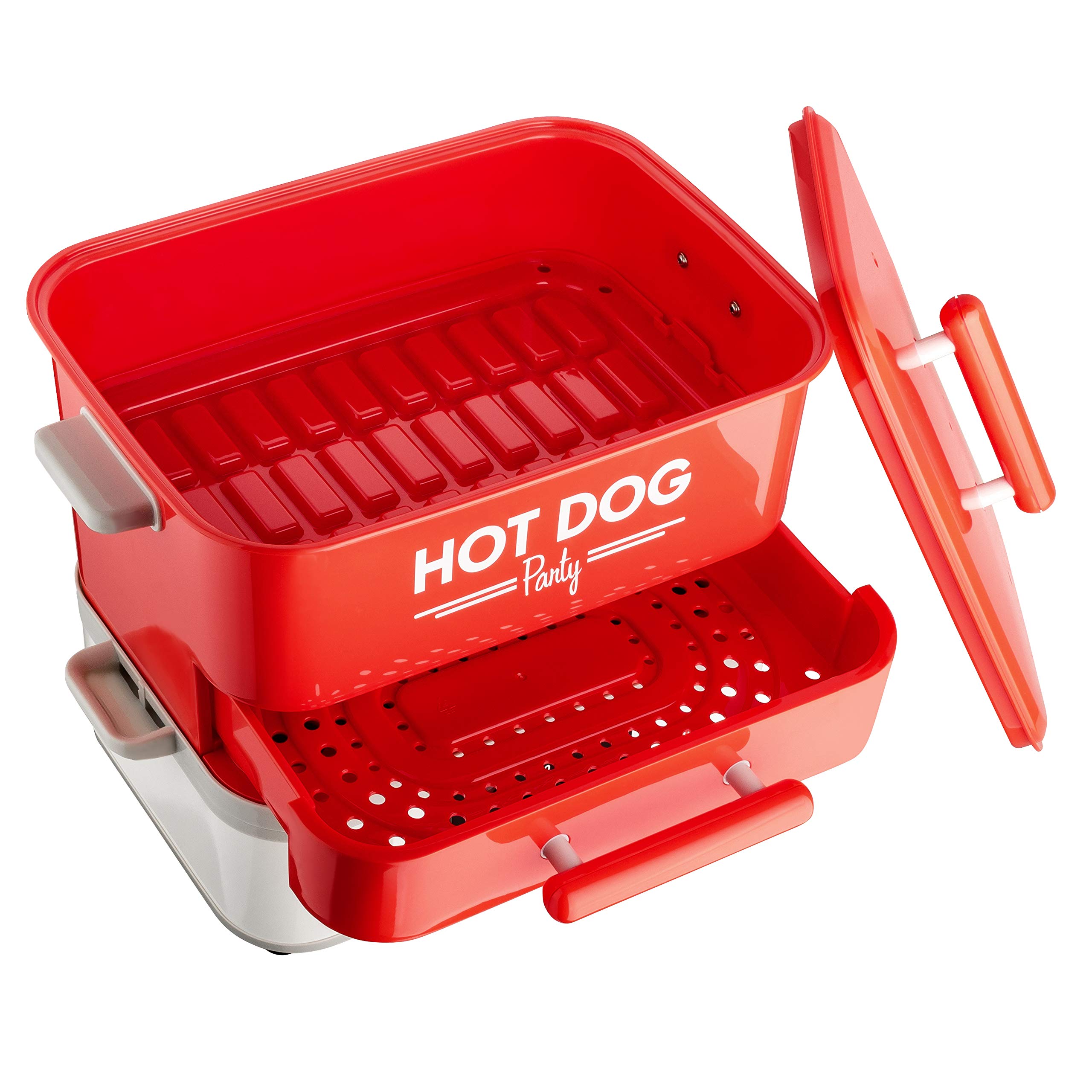HOT DOG WORLD - Großer Hot Dog Maker mit Brötchenwärmefach - Hot Dog Party Steamer