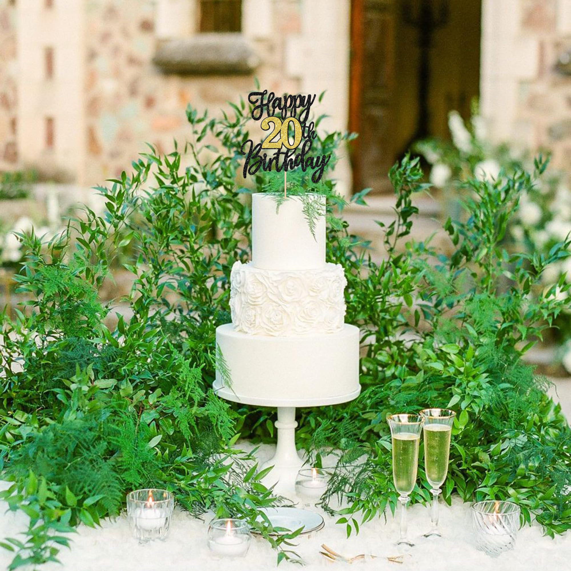 Snapklik.com : 1 PCS Happy 20th Birthday Cake Topper Black Gold Glitter ...