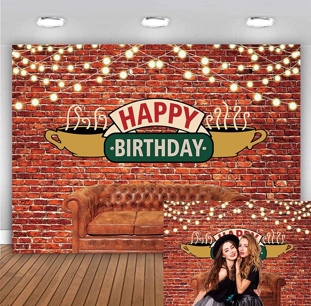 BINQOO Happy Birthday Party Backdrop Red Brick Wall Sofa Coffee Shop Photography Background 80s 90s Pub Decorations Portrait Banner Photo Booth Props Studio Mini Session (7x5ft(2.1x1.5m))