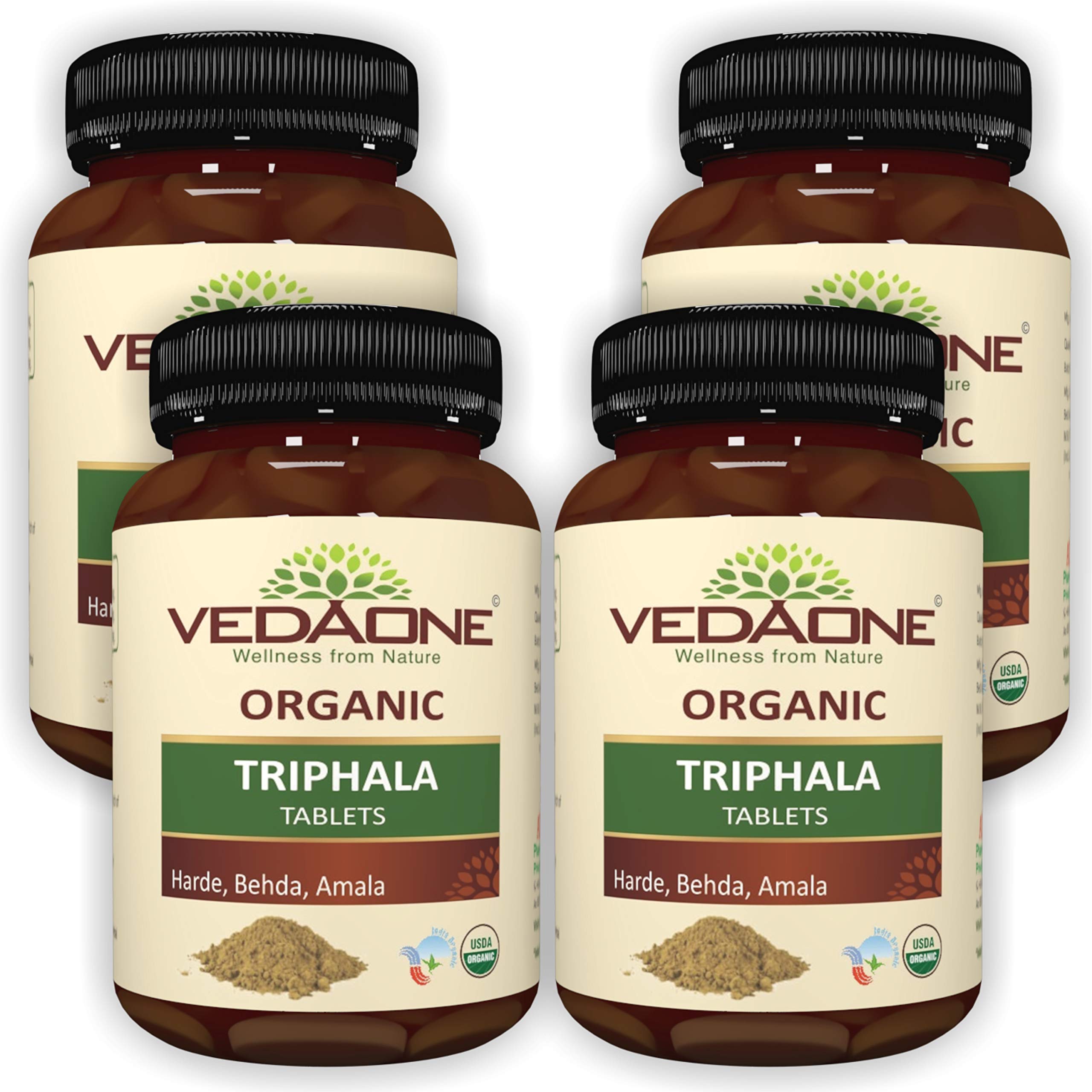 Vedaone USDA Organic Triphala (Amala+Harde+Behda) 750mg - 60 Tablets For Detoxification (Pack of 4)