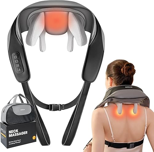 Miniatura 1 de Masajeador de cuello para aliviar el dolor de tejido profundo, masajeador shiatsu de cuello y espalda con calor, almohada de masaje eléctrica para