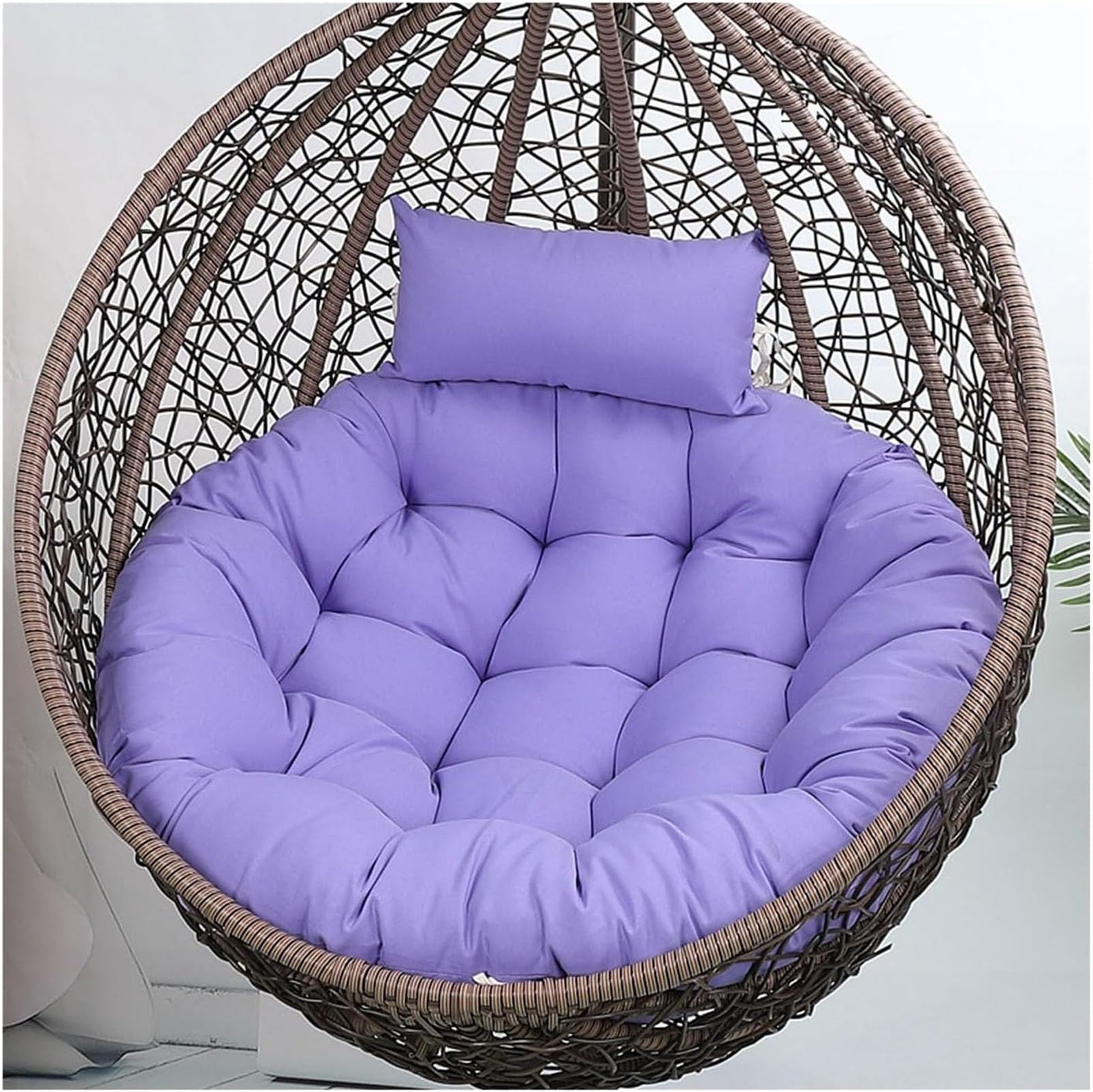 DESHVA Round Hanging Egg Chair Cushions, Indoor/Outdoor Swing Chair Cushion 35"*35" Basket Egg Chair Cushion with Headrest Pillow for Garden Patio Furniture,light purple