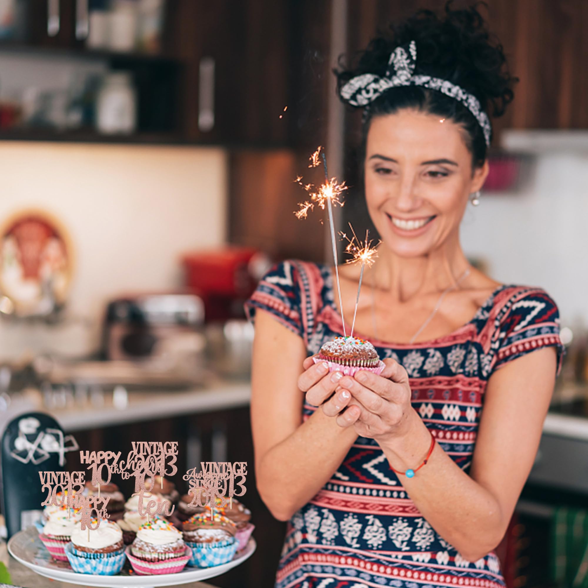 30 Stück Cupcake-Topper 'Happy 10th Birthday' – Goldglitzer, Für 10. Geburtstag Oder Jubiläum, Nicht Essbar
