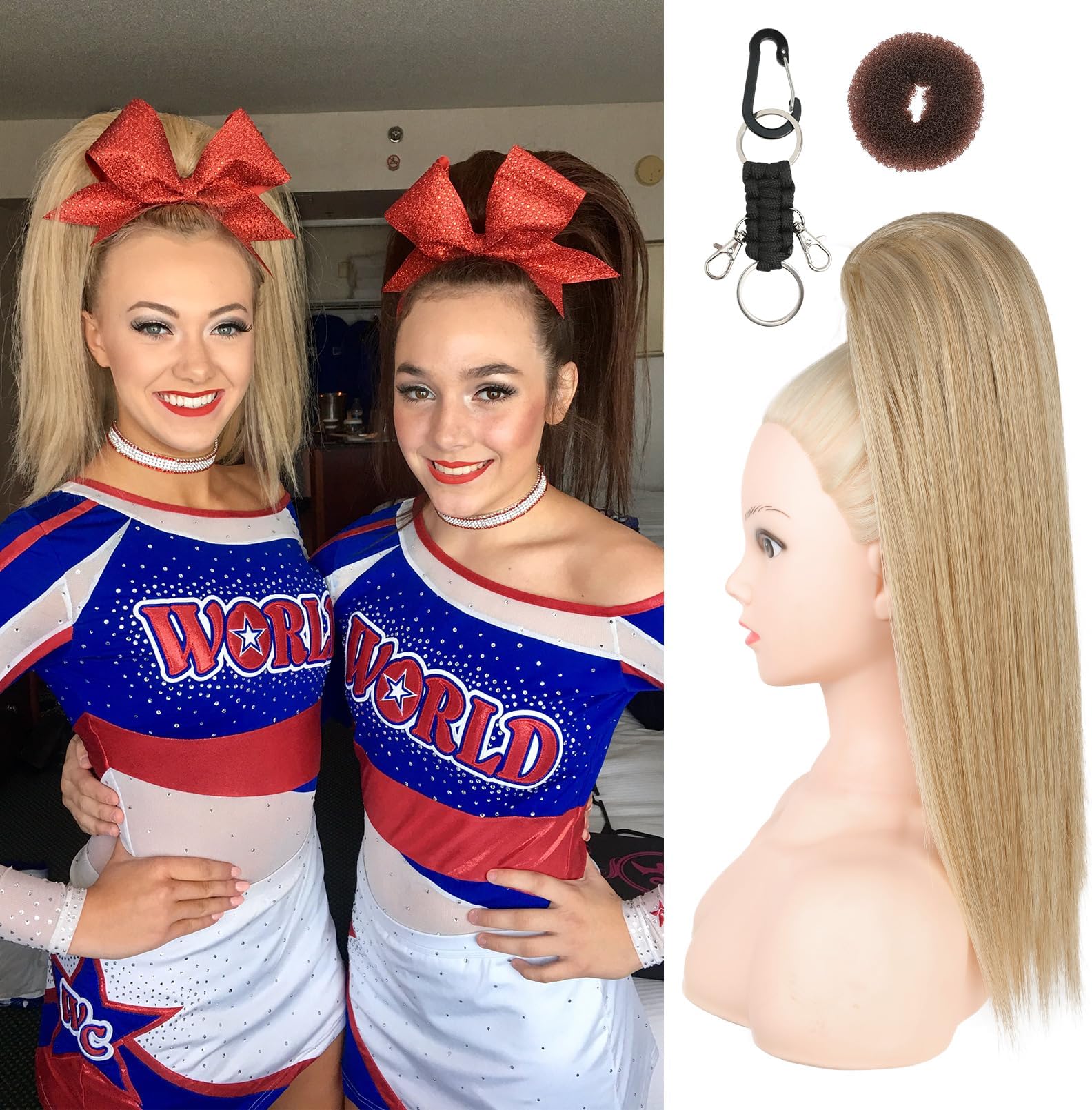 SEIKEA Ponytail Extension Cheer Ponytail Hair Piece, 16" Cheerleader Straight Blonde Ponytail Hairpiece for Cheerleader Competition, Dance
