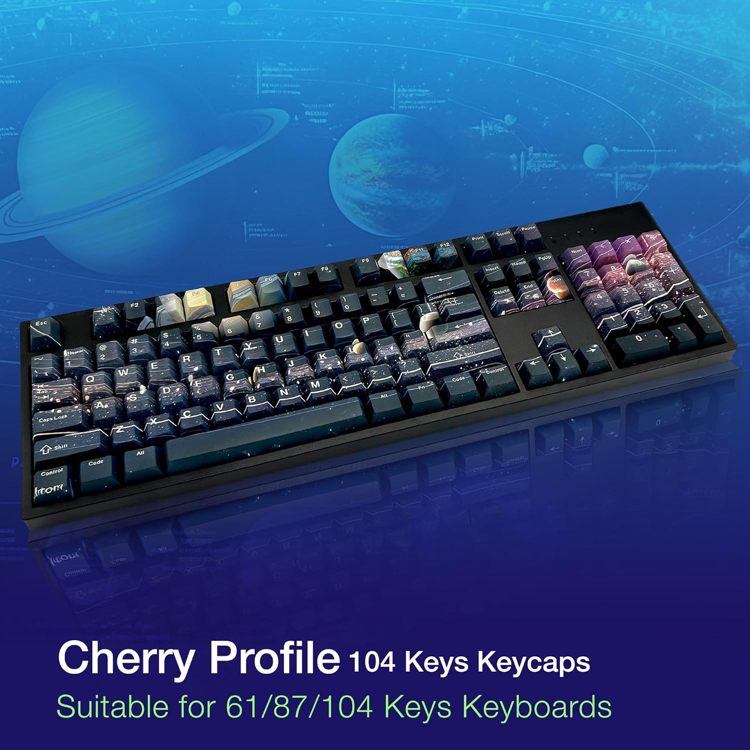 GUNMJO PBT Dye-Sublimation Astronaut Keycaps for Gaming Keyboard with Cherry Gateron MX Switches Mechanical Keyboard, OEM Profile 61/87 /Full 104 Keys US Layout Compatible Keys with 6.25U Space Bar