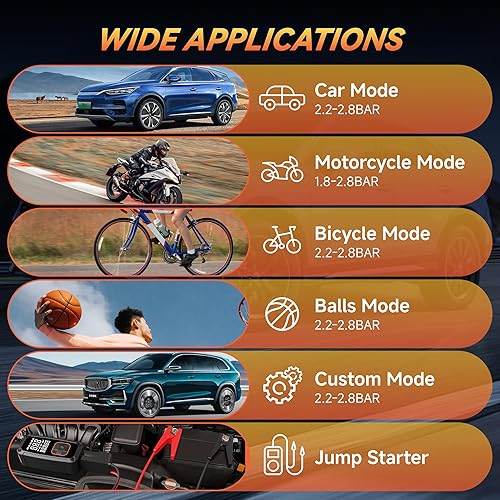 Miniatura 7 de Compresor de aire portátil para inflador de neumáticos, bomba de aire eléctrica de 150 PSI para neumáticos de automóvil, compresor de aire portátil