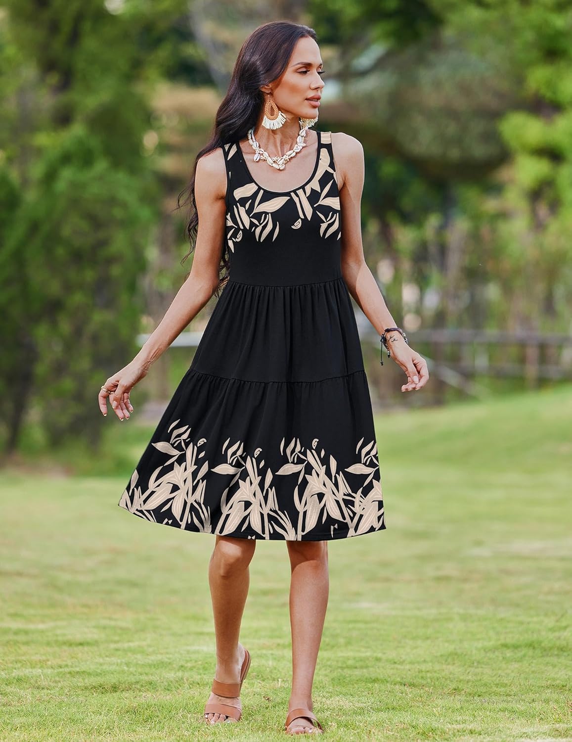 Zeagoo Womens Summer Sundress Boho Floral Casual Tank Dresses with Pockets Sleeveless Tiered Swing A Line Beach Dress - Image 5