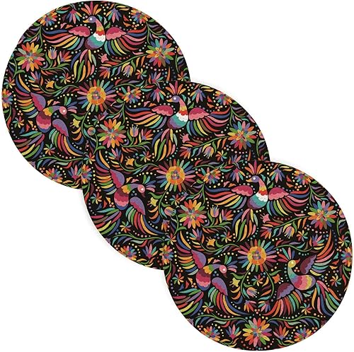 ZRWLUCKY 3 Pcs Trivet Table Runner for Hot Pots and Pans 15in Cotton Thread Weave Dish Holder for Teapot Plate Holder Colorful Ornate Flowers and