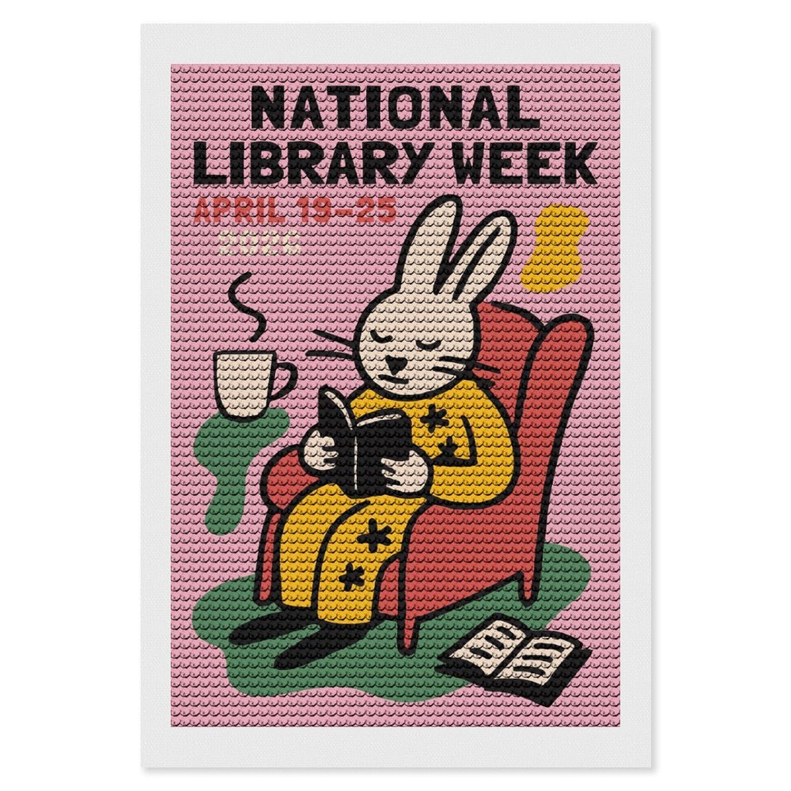 Junmoney National Library Week 2026 Wall Art Diamond Painting Canvas Set 8"x12", Mindful Craft Activity, Nice Detail and Sparkle, Farmhouse Decor, Birthday Gift