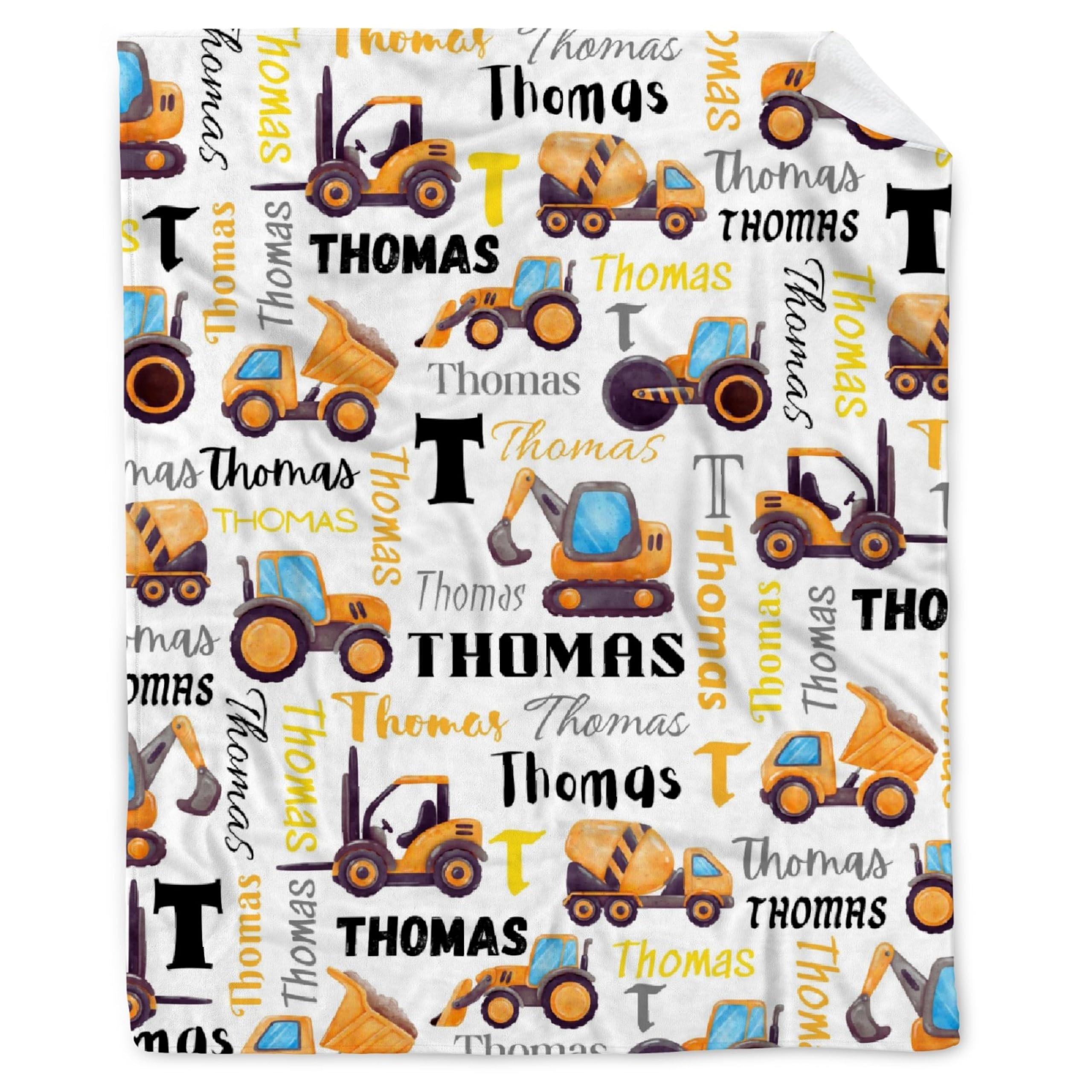 Buyyet Personalized Construction Truck Custom Fleece Flannel Gift Blanket with Name Lightweight Soft Throw Blanket Cute Cozy Blanket for Bed Couch