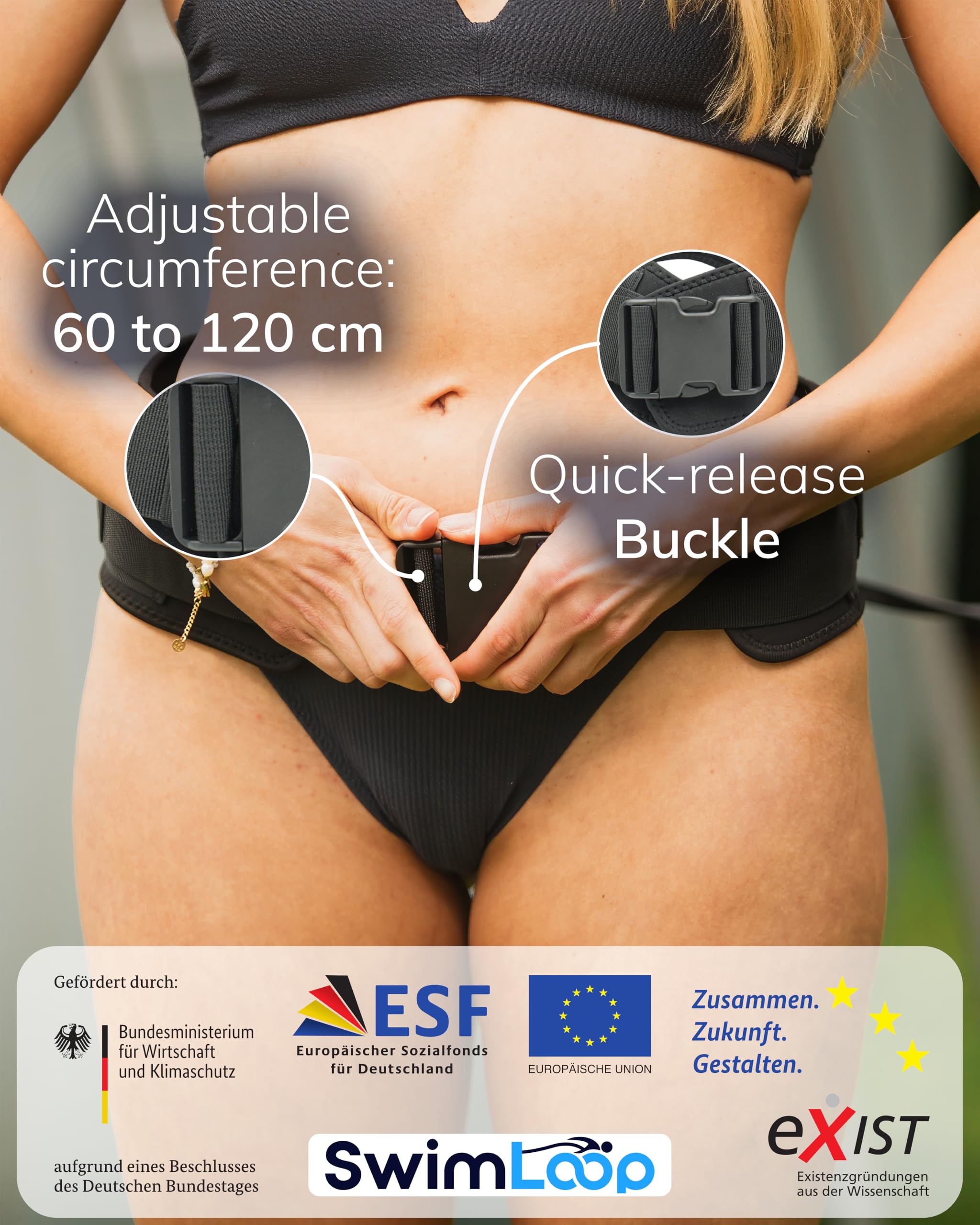 Cintura da nuoto premium con 2 x 2 m di fasce elastiche – Corda di trazione per piscina – Cintura addominale con fascia da nuoto per allenamento resistenza come una corrente controcorrente.