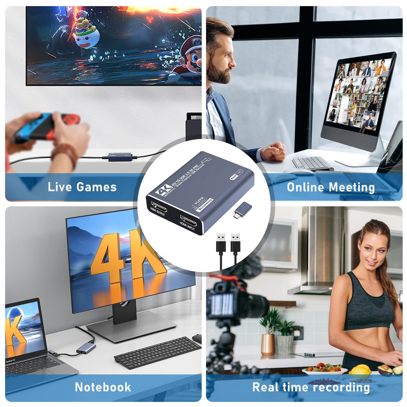video Capture card HDMI a USB 3.0, 1080P 60Hz Audio 4K Loop-Out, Scheda di registrazione per PS4/PC/OBS/Fotocamera/Streaming/Insegnamento