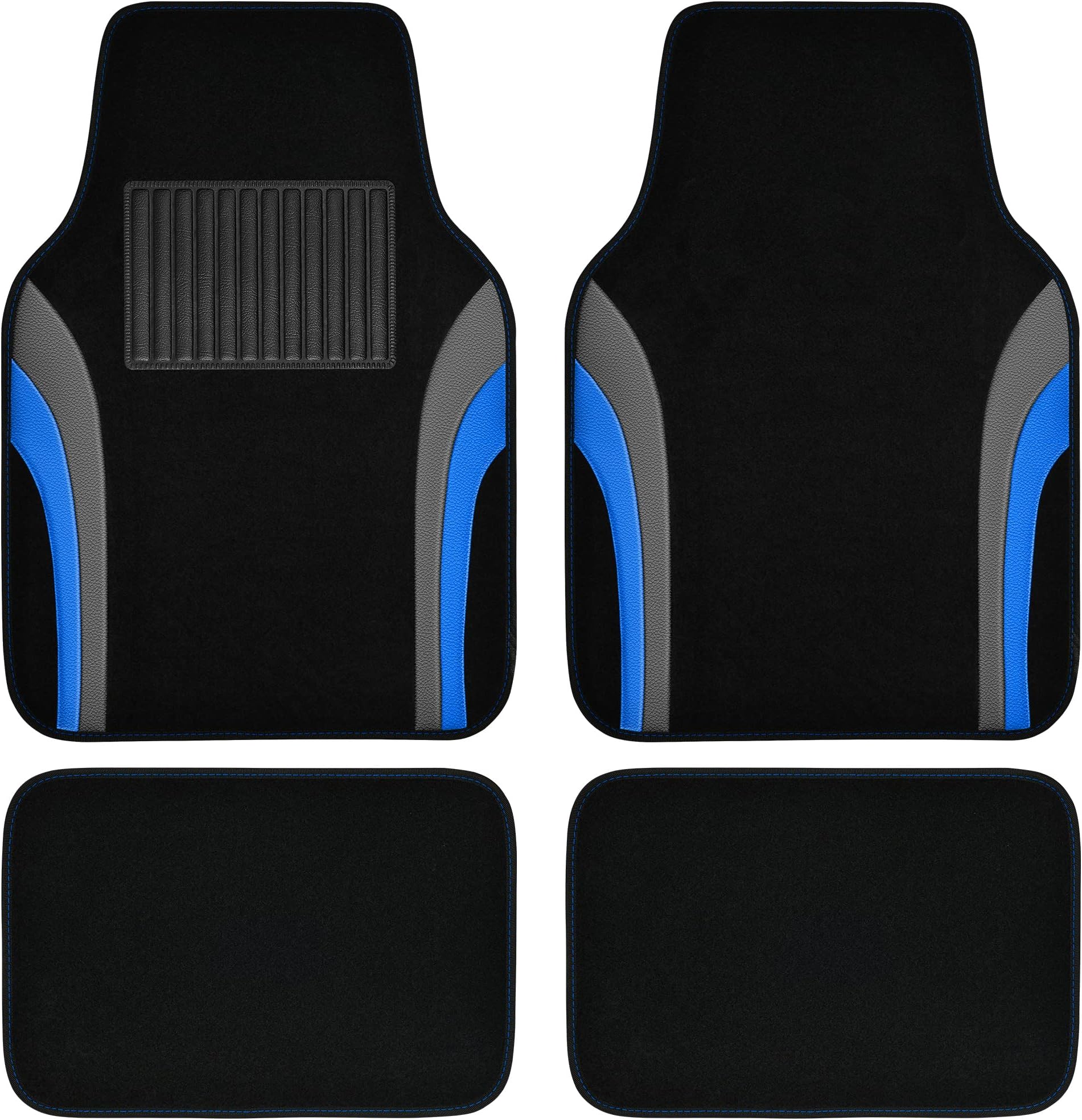 Leather Sporty Car Floor Mats Carpet, Universal Waterproof Automotive Floor Mat Fit for Sedans, Cars, Mid Trucks, Vans, SUV, Set of 4 (Black and Blue)