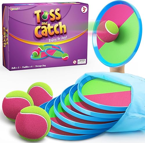 Aywewii Juego de paletas para atrapar pelotas, juguetes de playa, piscina, patio trasero, juegos al aire libre, lanzamiento de patio trasero, edad