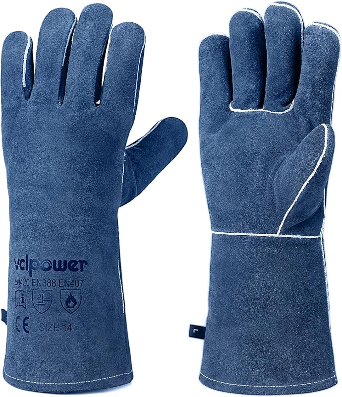 vclpower Welding Gloves Fire Heat Resistant Fireproof Leather for Welding Fire Pit Wood Stove Campfire Furnace BBQ Baking,Grill Oven Stick Mig Tig Gear L