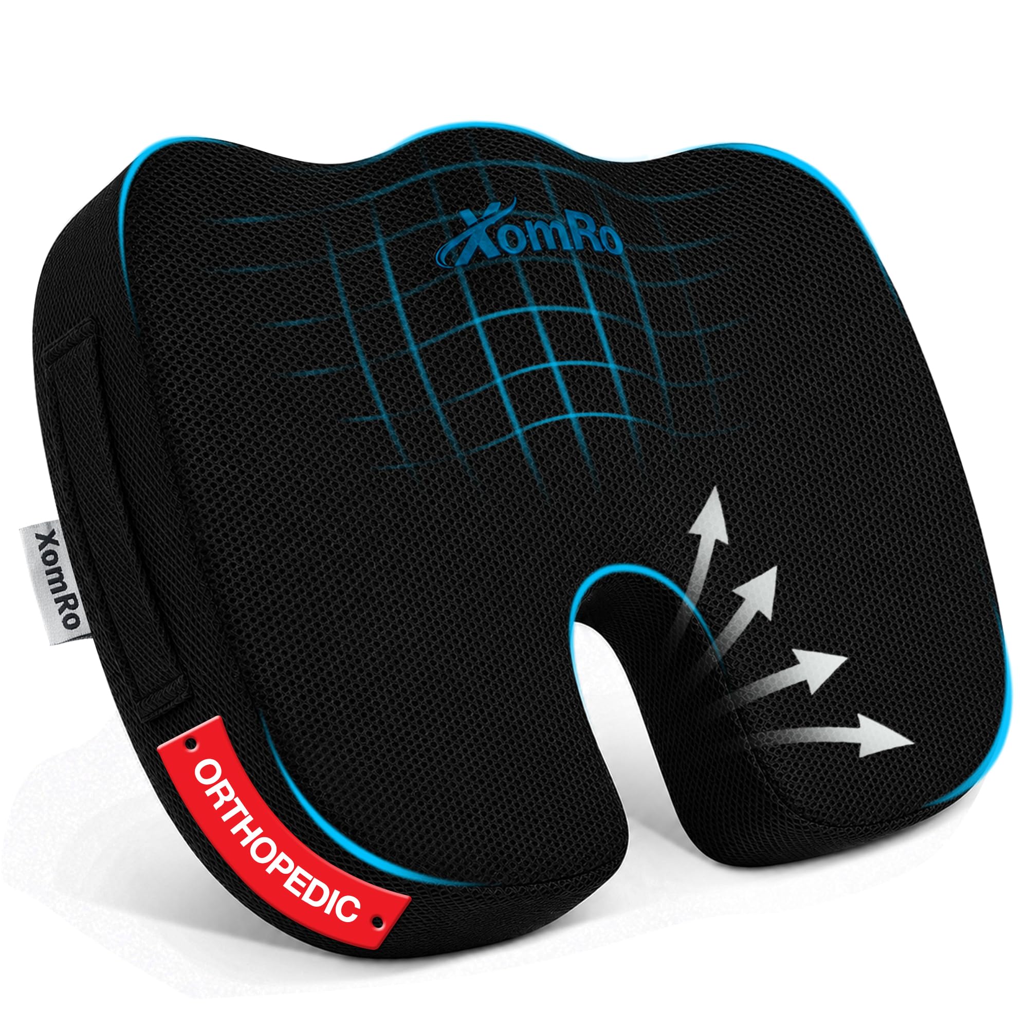 XomRo Ergonomic Memory Foam Seat Orthopedic Coccyx Cushion Chair Tailbone Pain Relief Sciatica Back Hip Support Office Chair Car Gaming Wheelchair MEDIUM FIRM (Black - 3D Mesh Cover)