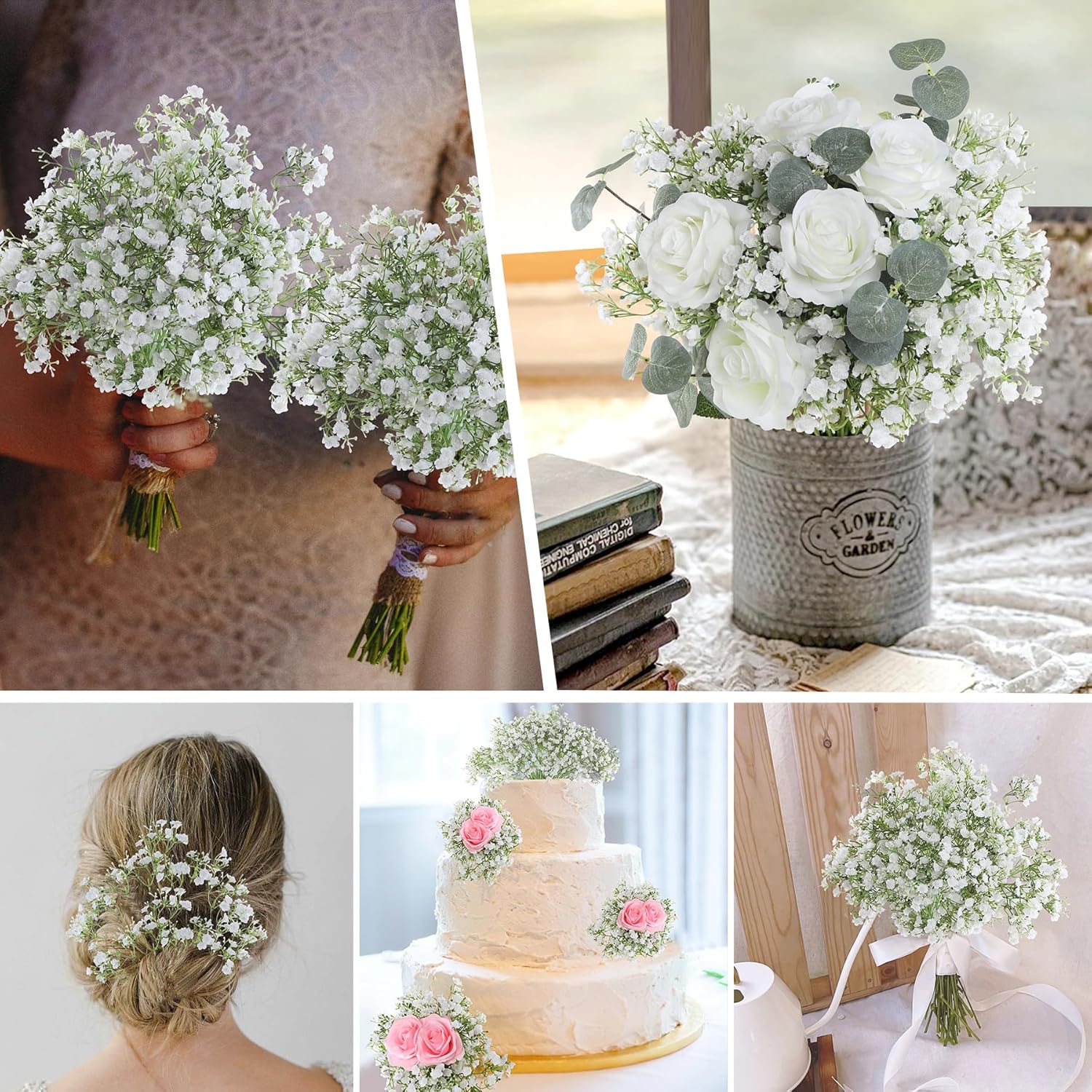 6pcs Artificial Baby's Breath Flowers 27.5in Faux Baby Breath Flowers with Layered Petals for Wedding Bouquets, Vase Decor, Home & Event Floral Arrangements (White)