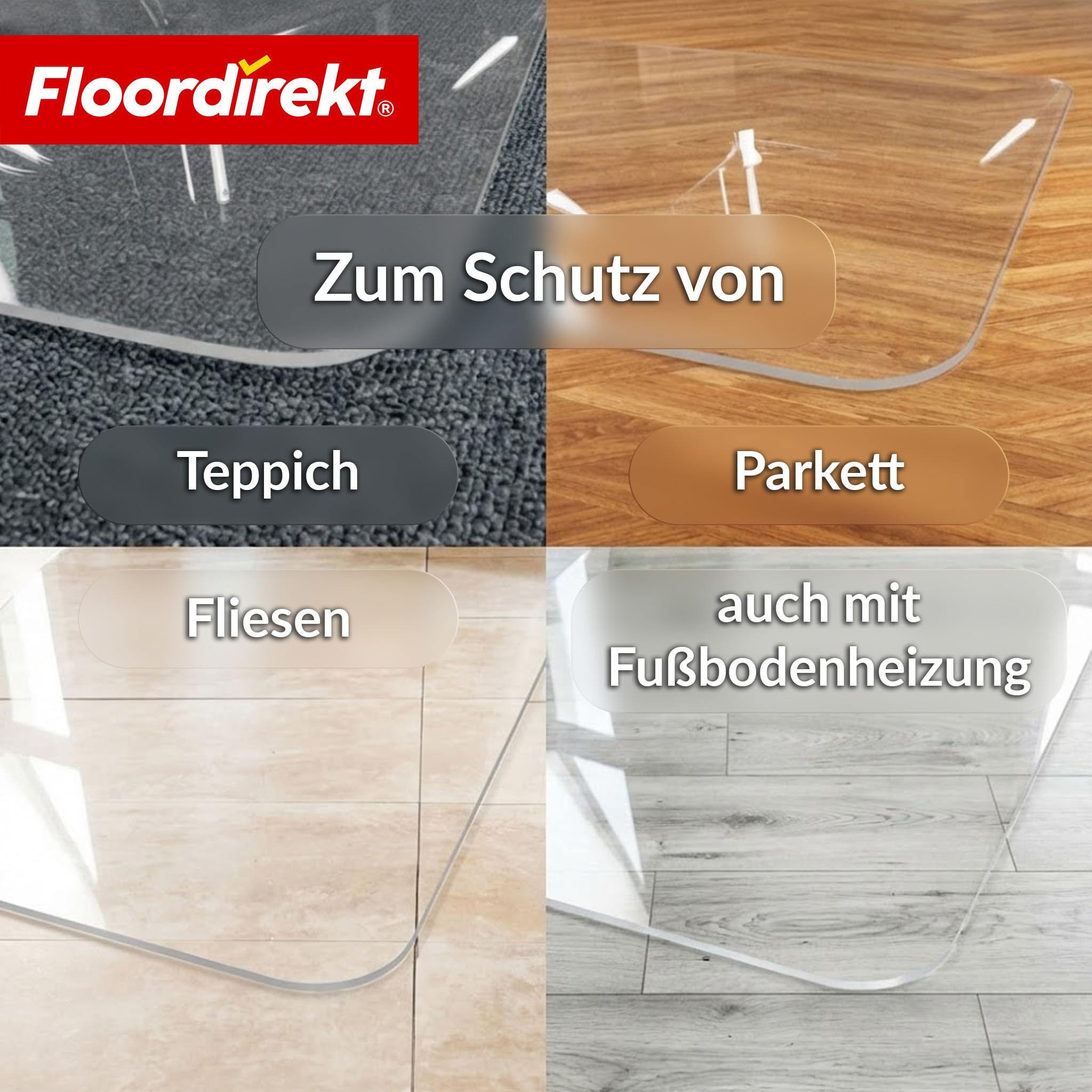 Floordirekt Bürostuhl Unterlage 80 x 118 cm - 5mm bruchsichere, transparente Bodenschutzmatte für Parkett, Laminat & Teppich - Bodenmatte, Bodenschutz, Unterlegmatte (Secura)