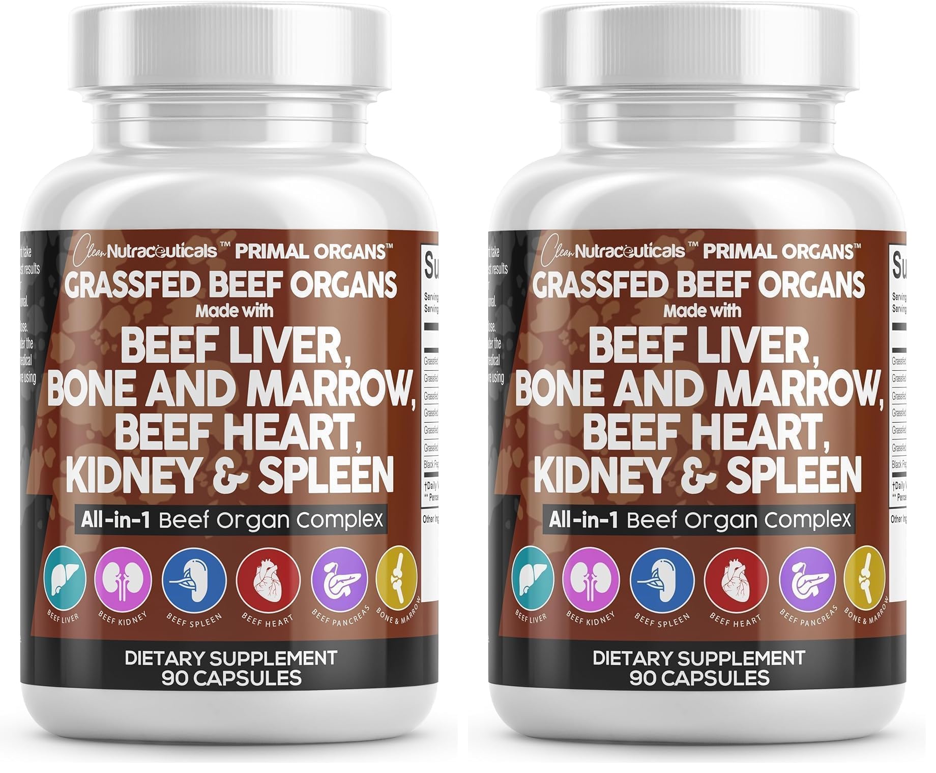 Clean Nutraceuticals Grass Fed Beef Liver Capsules - Premium Quality Supplement Packed with Desiccated, Beef Heart, Spleen, Pancreas Plus Bone & Marrow Dao Enzyme Pills (Pack of 2) 90 Count (Pack of 2)