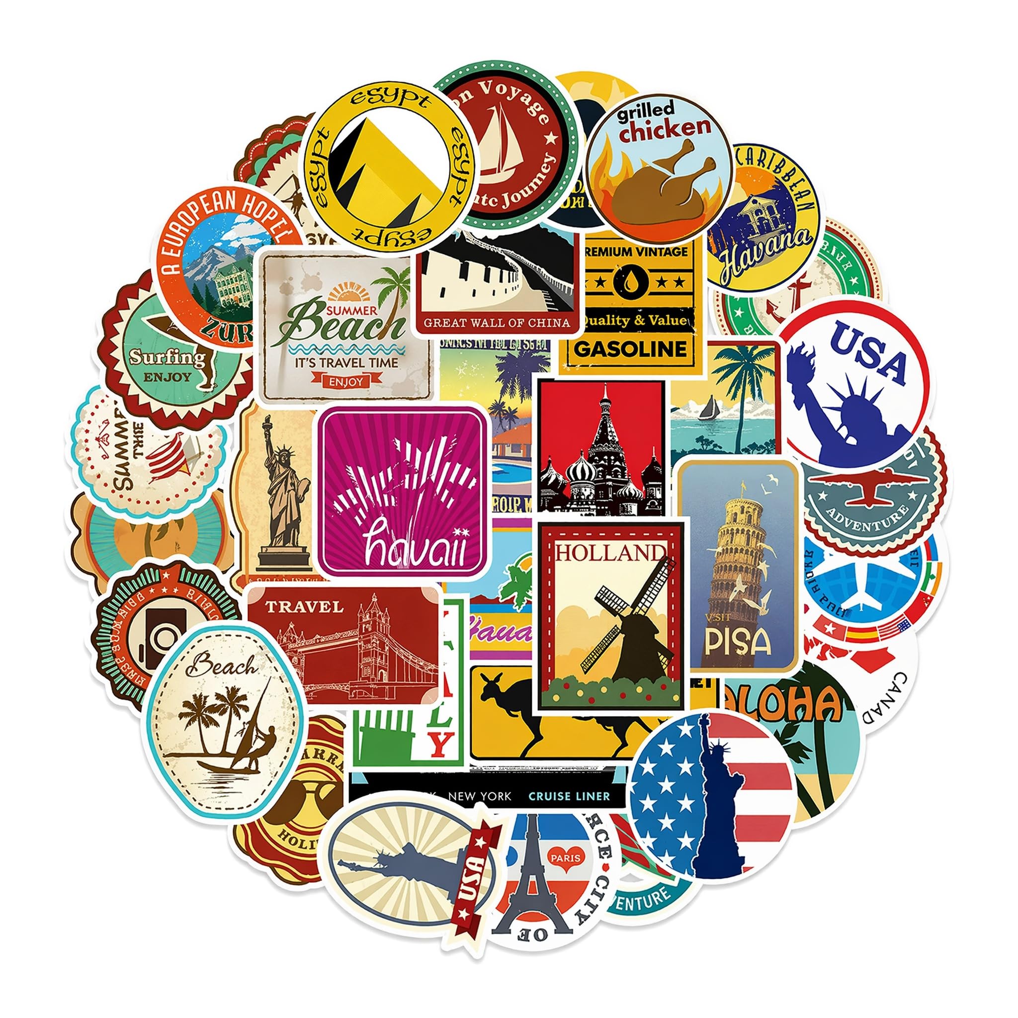 Copbopwn 100PCS Travel Stickers for Adults Teens Vintage Aesthetic Country Stickers Waterproof World City Tourist Sticker for Luggage Laptop Geography Sticker Water Bottle Scrapbook