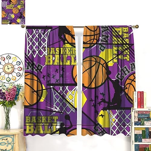 Vista 116 de Boys Sports Curtains Basketball Football Baseball Flame Pattern Printed Curtains Kids and Teenagers' Bedroom Living Room Blackout Curtains W42 * L54