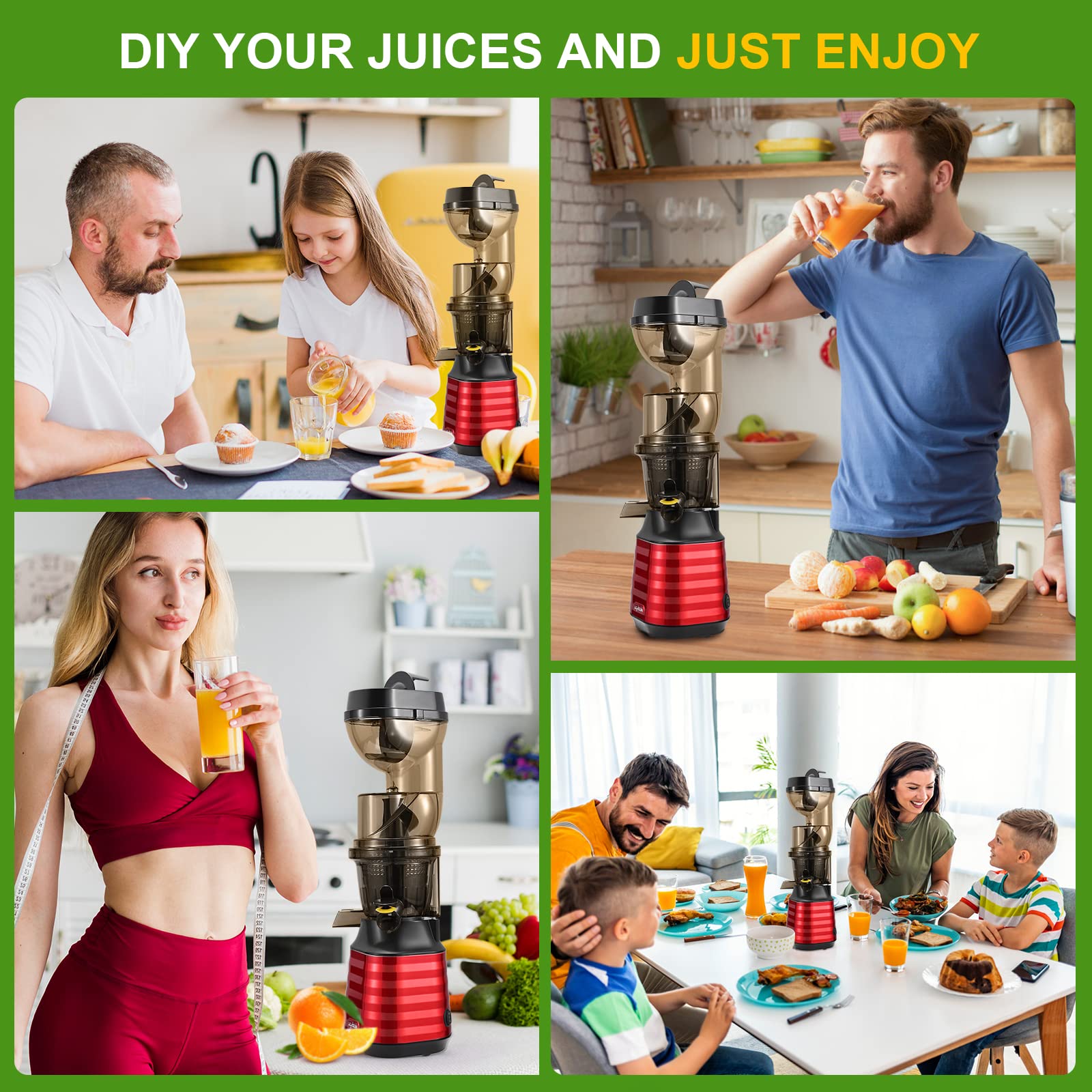 Estrattore Frutta e Verdura Slow Juicer 200W Estrattore di Succo Professionale rotazione inversa pulizia automatica per succo e sorbetto