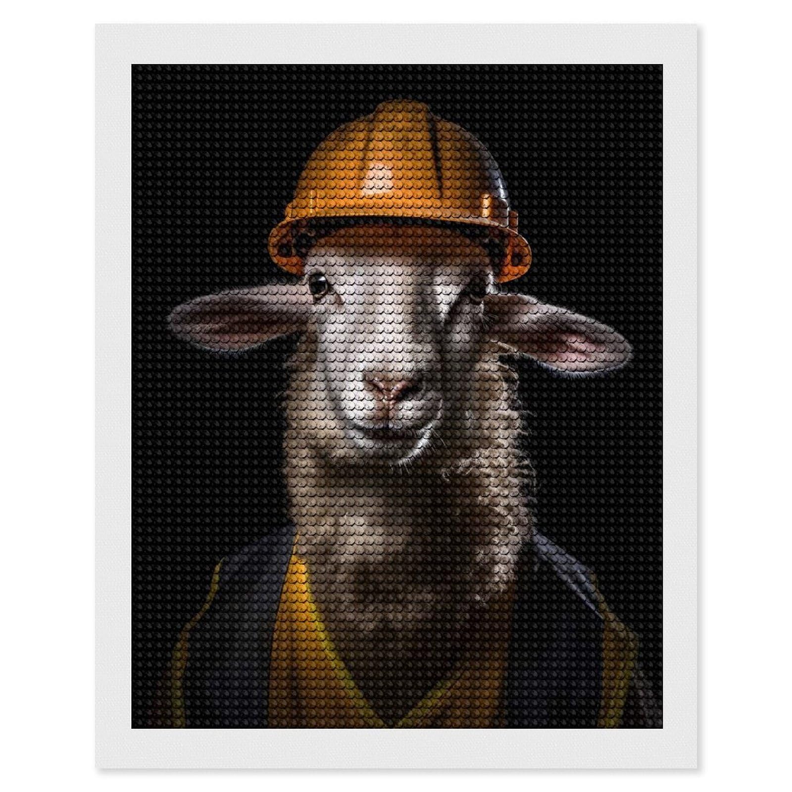 Junmoney Builder Sheep DIY Diamond Art Canvas Kit 16"x20", Winter Craft, Mindful Craft Project, Aesthetic Room Decor, Decor Project