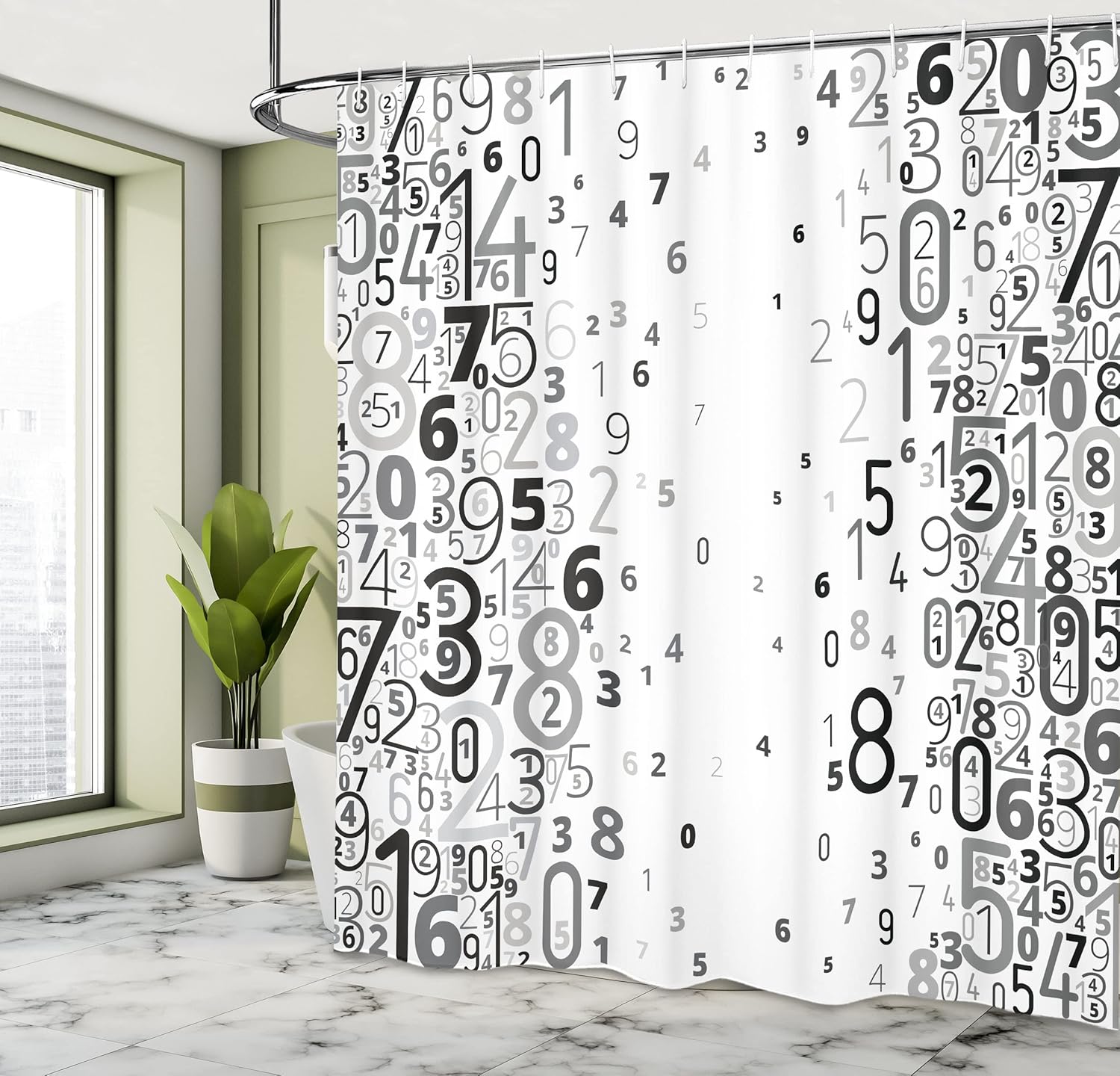 Ambesonne Modern Shower Curtain, Vector Design Mathematic Frame Like Numbers in a Row Image Work of Art, Cloth Fabric Bathroom Decor Set with Hooks, 69" W x 75" L, Black and Ivory
