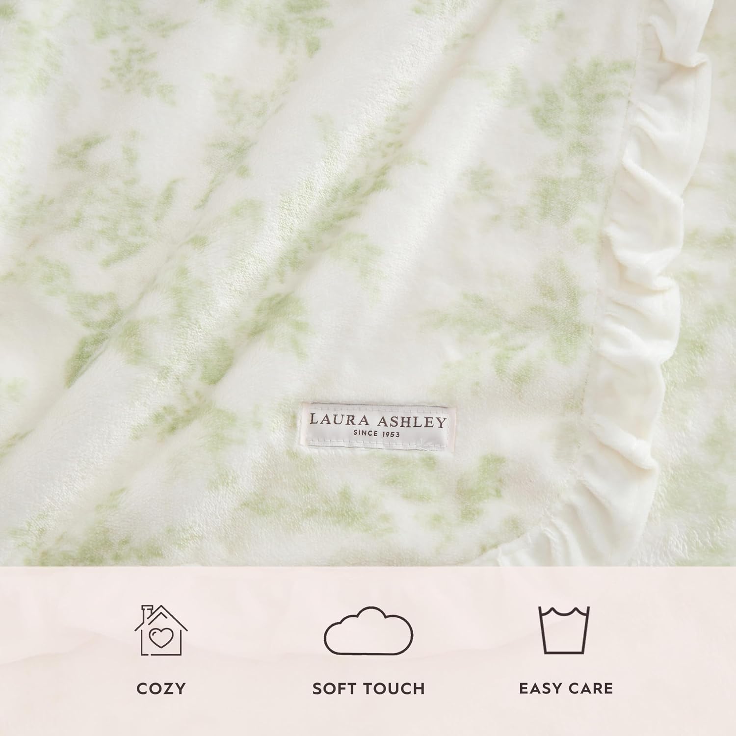 Laura Ashley - Plush Throw Blanket, 50x70, Soft and Warm with a Lightweight Feel, Botanical Leaf Design, Annalise Green
