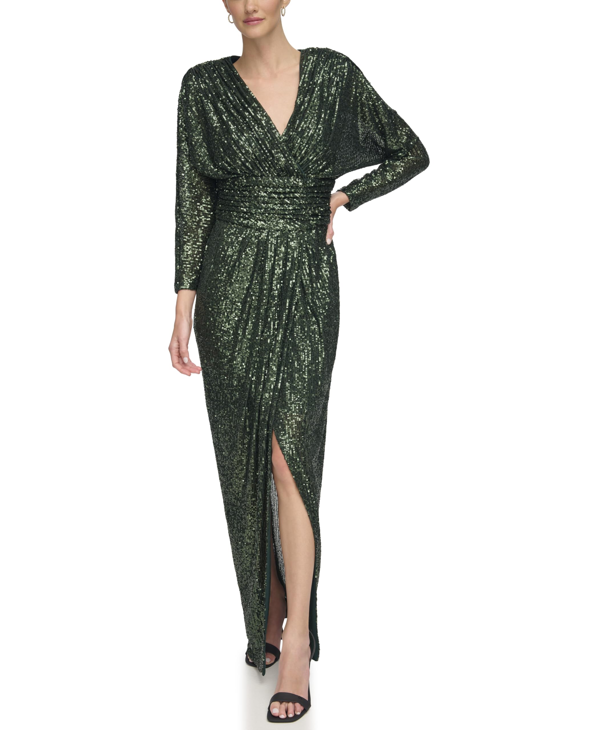 green sequin dress macys Macy Lace Up Slim Glitter Satin Formal Dress main image 1