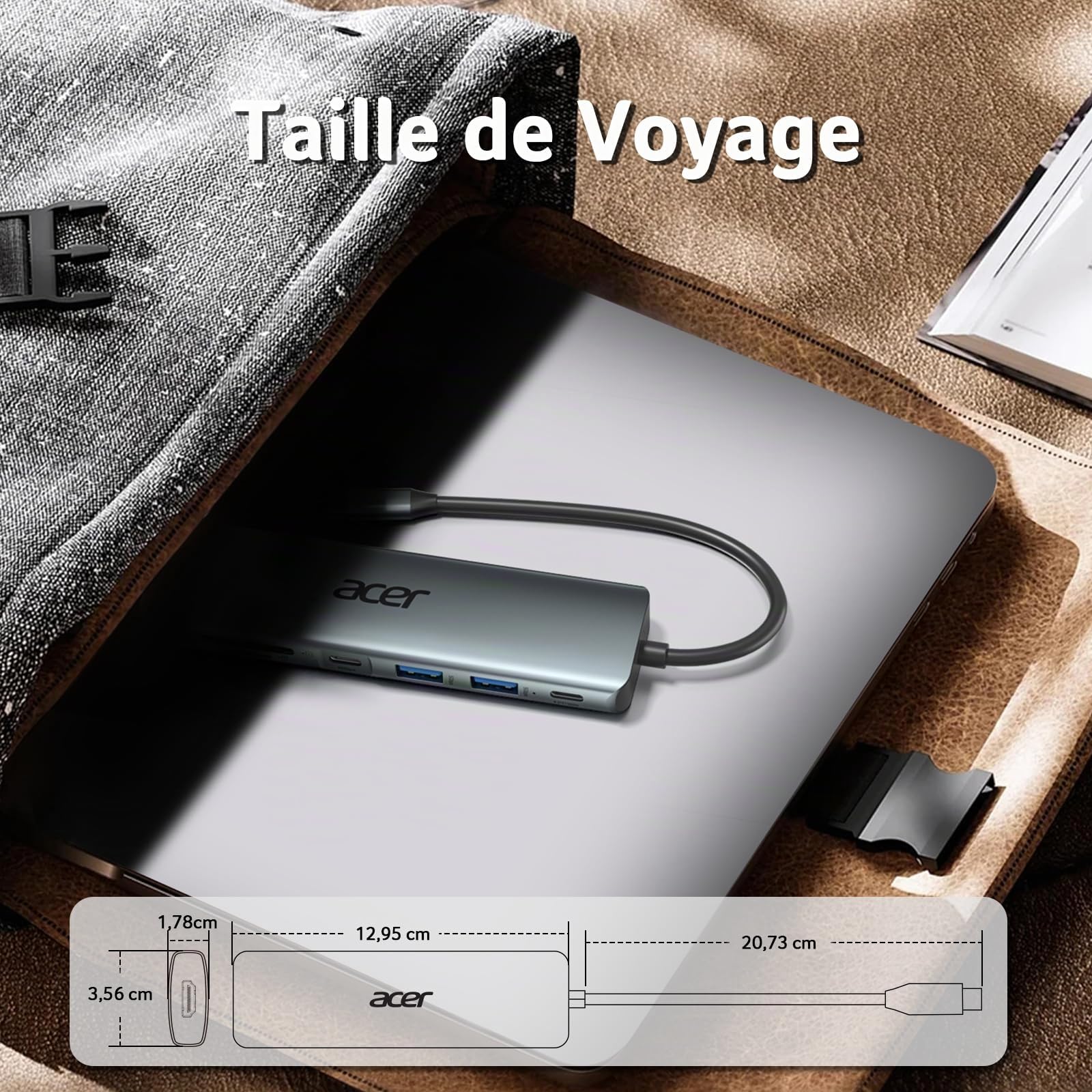 Acer Adaptateur USB C vers HDMI 4K PD 100W Lecteur de Carte SD TF 2 USB 3.0 USB C 5Gbps