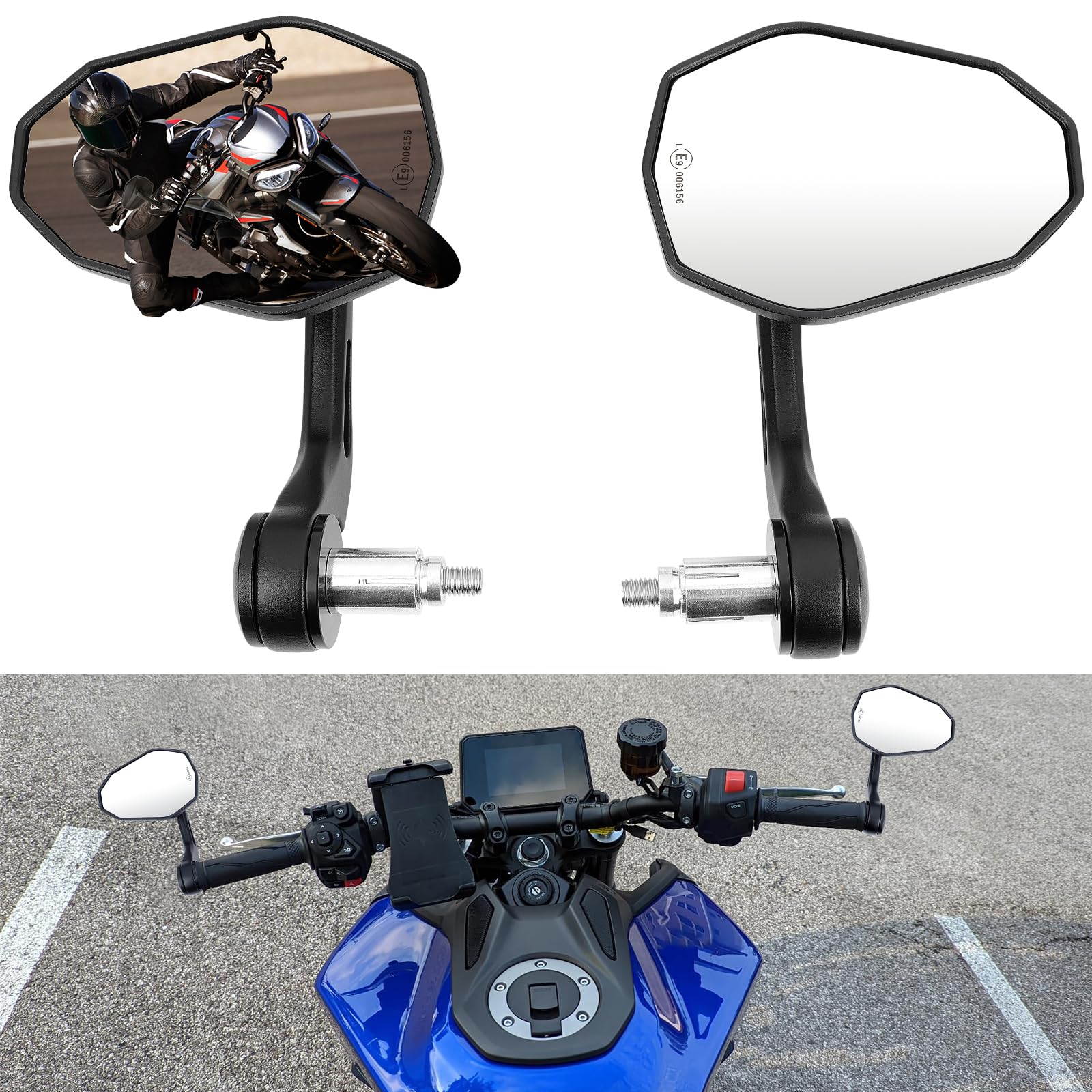 DREAMIZER Specchietti per Moto Omologati E9 Universali, Specchietti Retrovisori per Moto Regolabili 360° 7/8" 22mm Compatibili con Honda Kawasaki Suzuki Yamaha Cruiser Scooter ATV