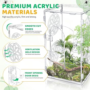 Acrylic Jumping Spider Enclosure, 15x15x30 cm Tarantula Enclosure, Jumping Spider Accessories with Front Opening Door