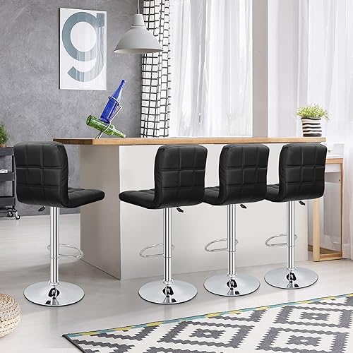 Miniatura 2 de SUPER DEAL Juego de 4 taburetes de bar para cocina, modernos taburetes giratorios de piel sintética ajustable con altura de mostrador con respaldo