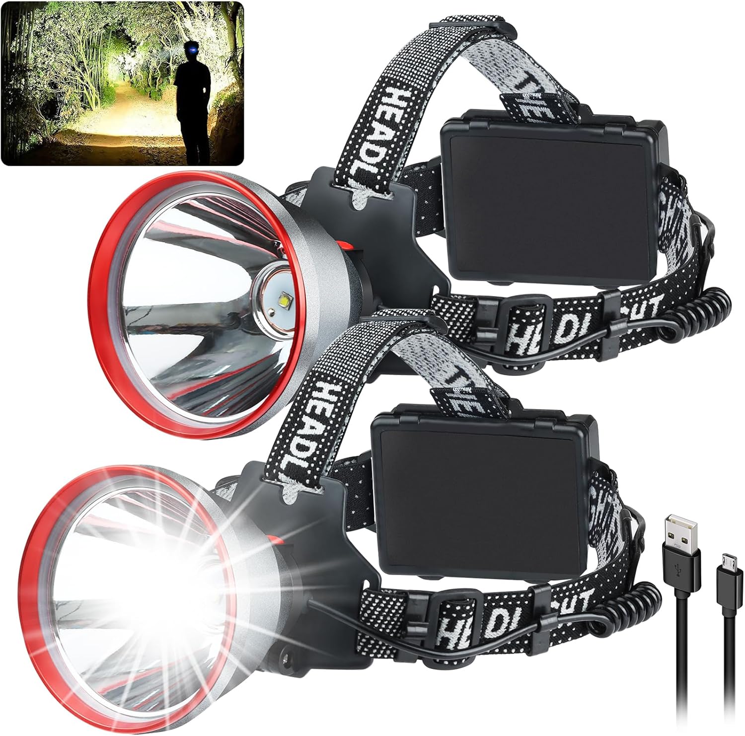 Aikertec Rechargeable LED Headlamp 120000 Lumen Super Bright Headlamp