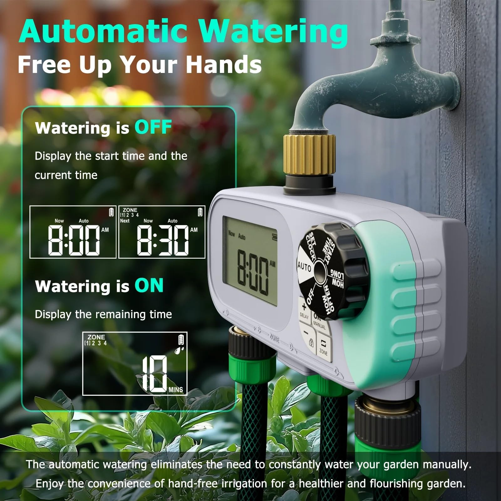 Timer for irrigazione programmabile con ingresso e uscita in ottone a 4 zone, di irrigazione del prato con ritardo pioggia/manuale/automatico