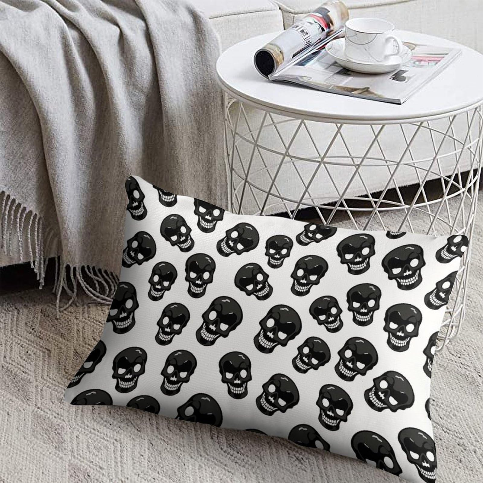 FodPand Decorative Throw Pillow Covers 8x12 Short Plush Skull Body Pillowcase Cushion Cases with Invisible Zipper Rectangle Lumbar Pillow Shells for Sofa Couch Chair Bed Home Decor