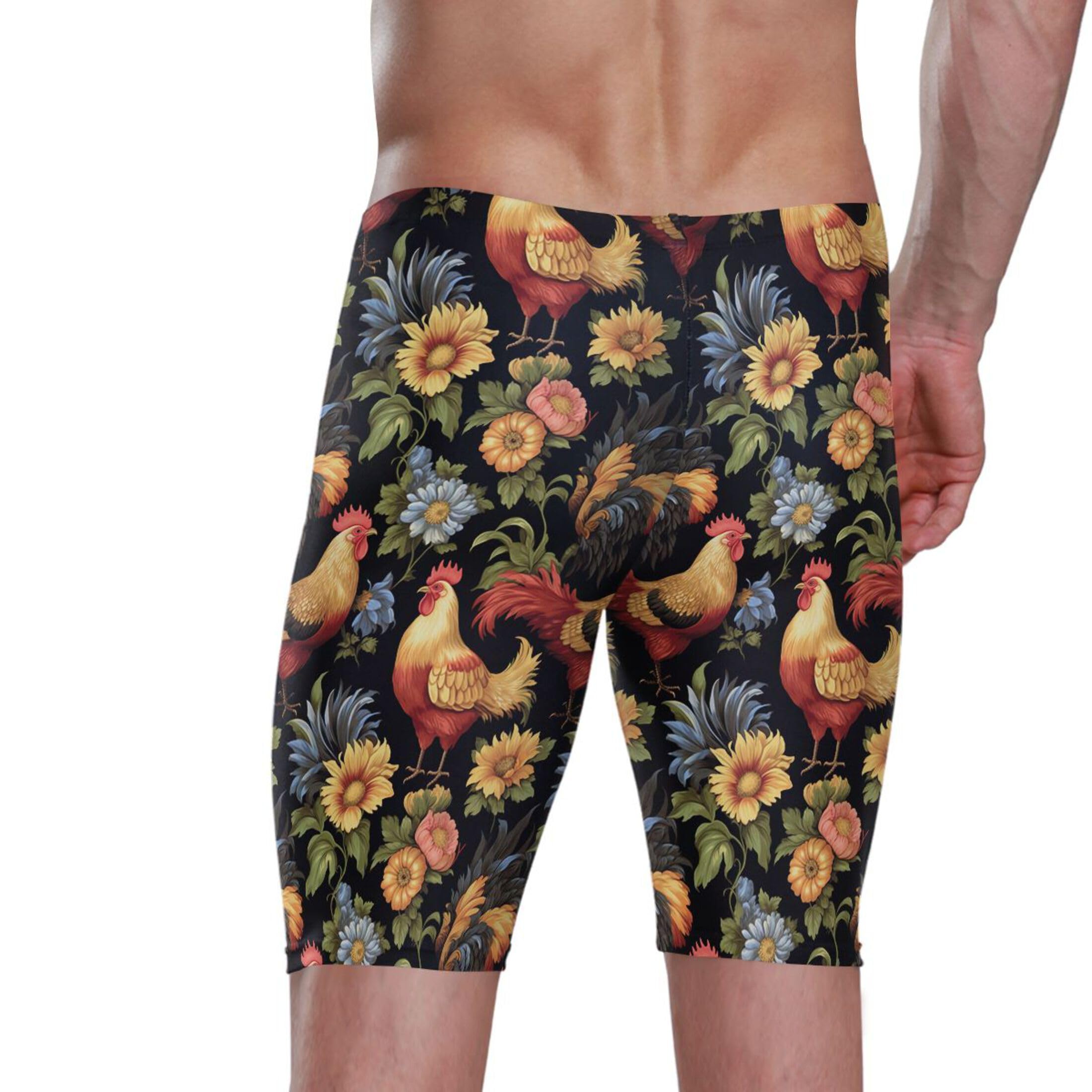 Cock Rooster Flowers Animal Mens Swim Jammers Swimsuit XL B0403046