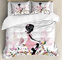 Vista 44 de Ambesonne Juego de funda de edredón color menta, líneas onduladas horizontales a rayas blancas abstractas de tonos suaves, exhibición de arte