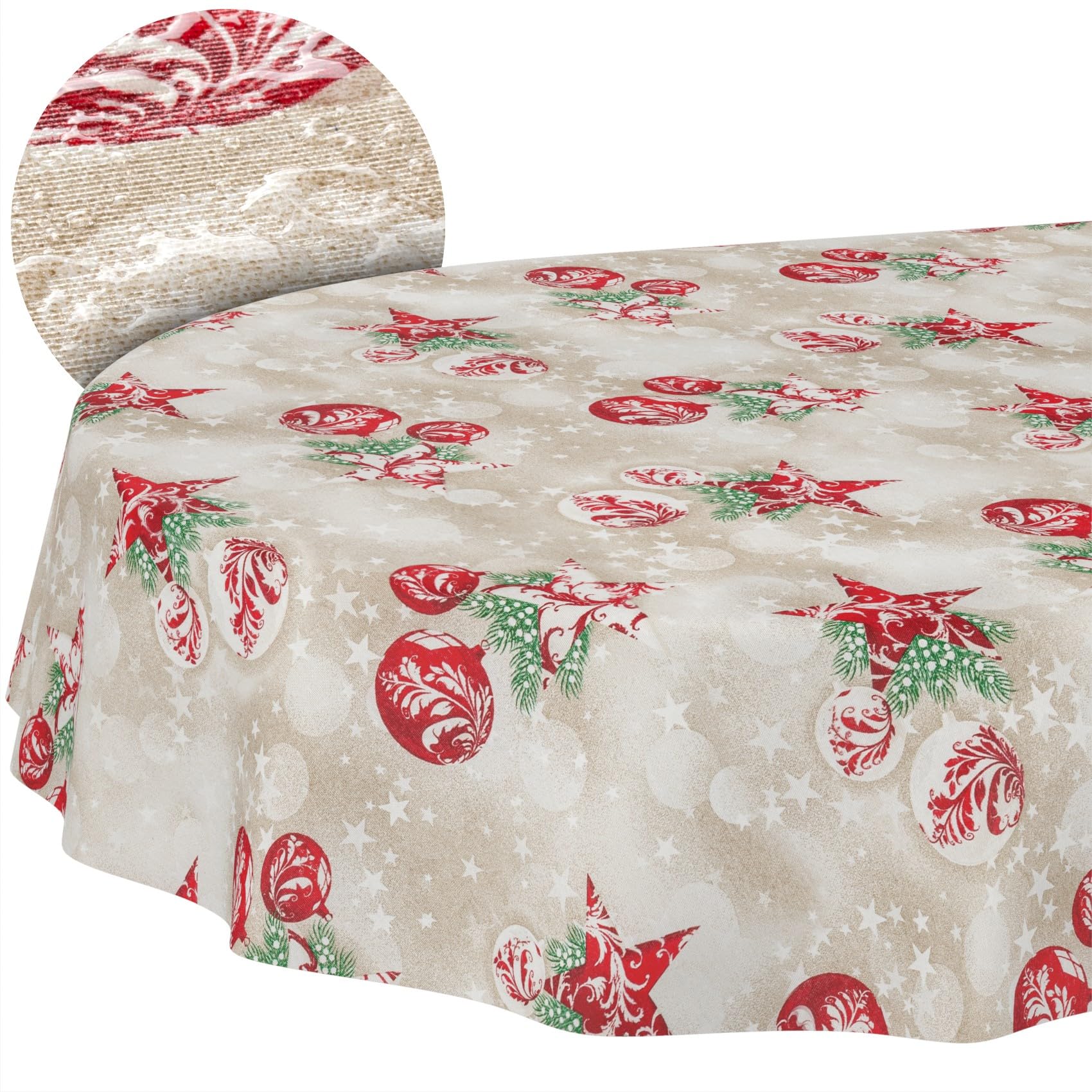 ANRO Nappe enduite Motif de Noël Rouge Ovale 280x140 cm intérieur/extérieur