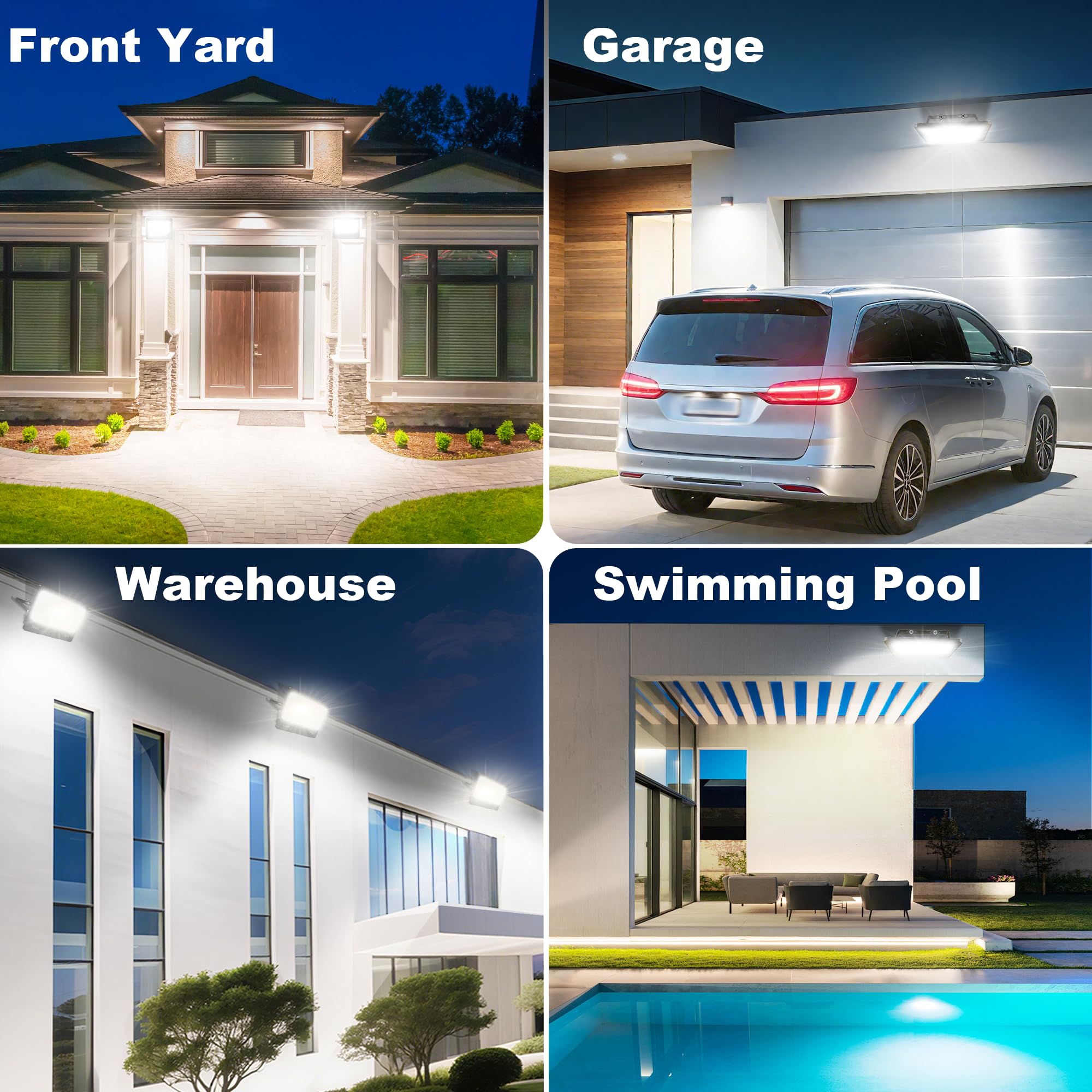 Faretto Led da Esterno con Sensore di Movimento, 2 Pezzi 50W 5000LM Faro Led Esterno 6500K Bianca Fredda, IP66 Impermeabile Faretto con Sensore di Movimento per Garage Giardino Terrazza
