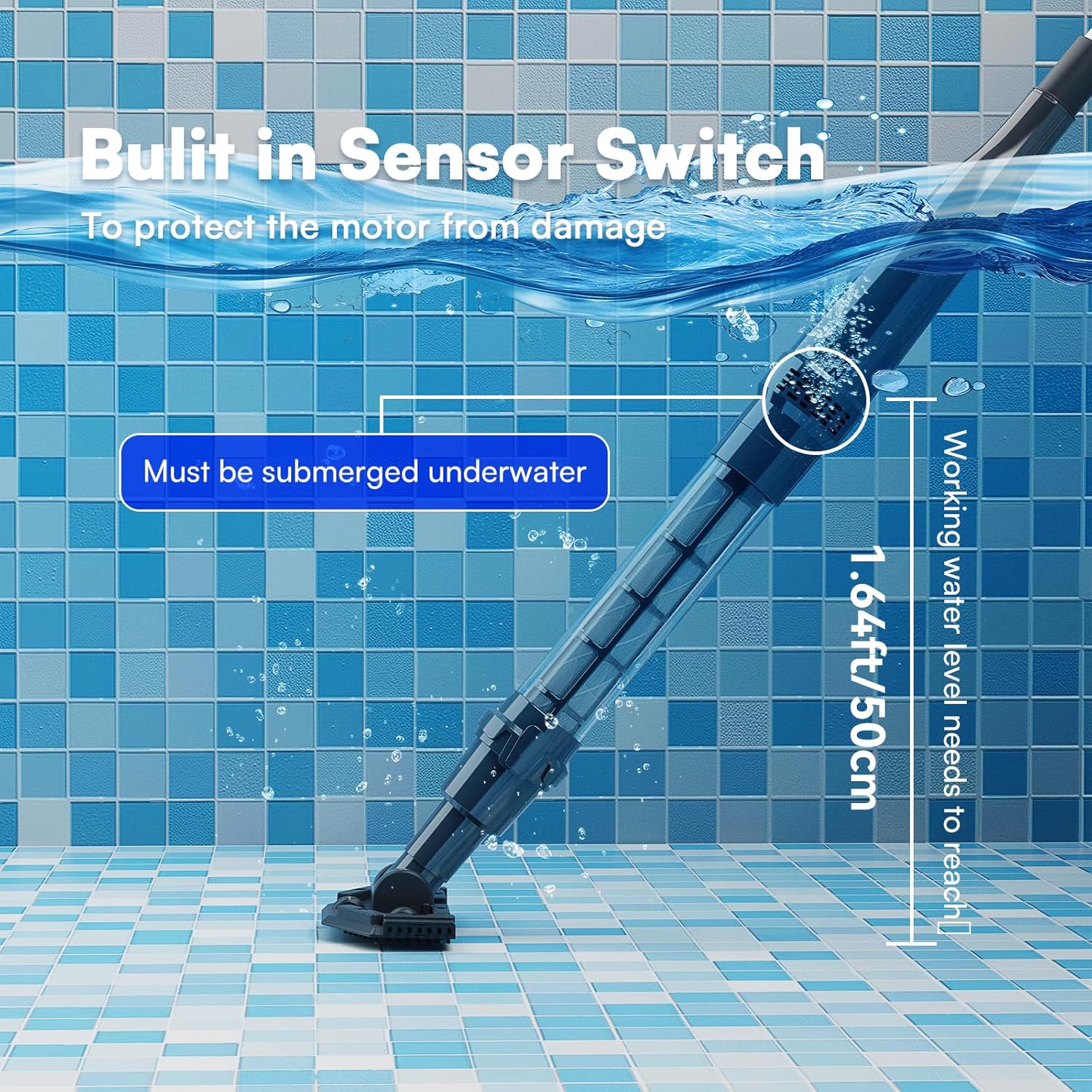 PoolMr vacuum with sensor switch submerged in water
