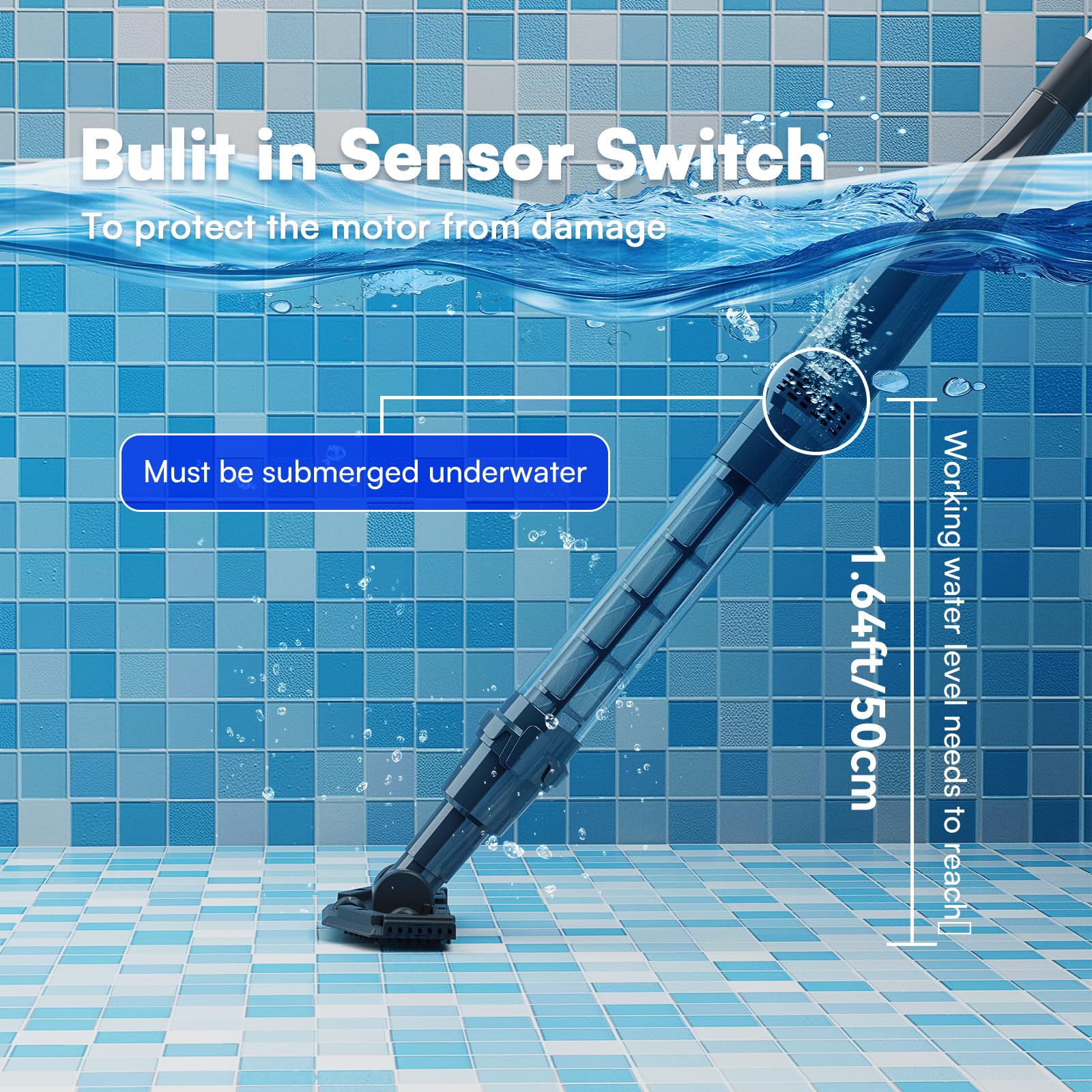 Condition photo showing New/Like New for poolmr handheld pool vacuum for above ground pool & hot tub vacuum, with 2 brush heads, 90 mins running time, 13.2 gallons/min powerful suction, ideal for cleaning debris and sand underwater, black