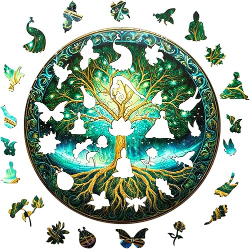 Miniatura 2 de BLUMUZE Rompecabezas de madera para adultos  Aurora Tree of Life, 8.5 x 8.4 pulgadas, 100 piezas, rompecabezas de forma única, rompecabezas de árbol