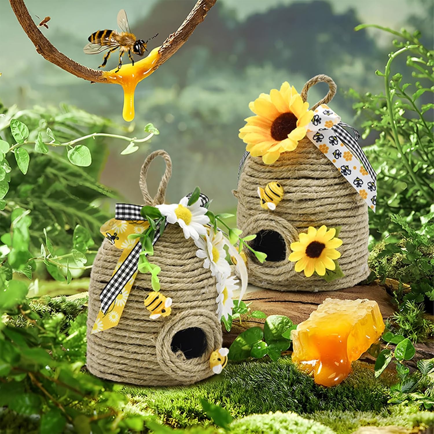 Bees Hives Decors Honeyees Tiered Tray Summers Spring Honeybees Decorations Minis Farmhouse for Kitchen