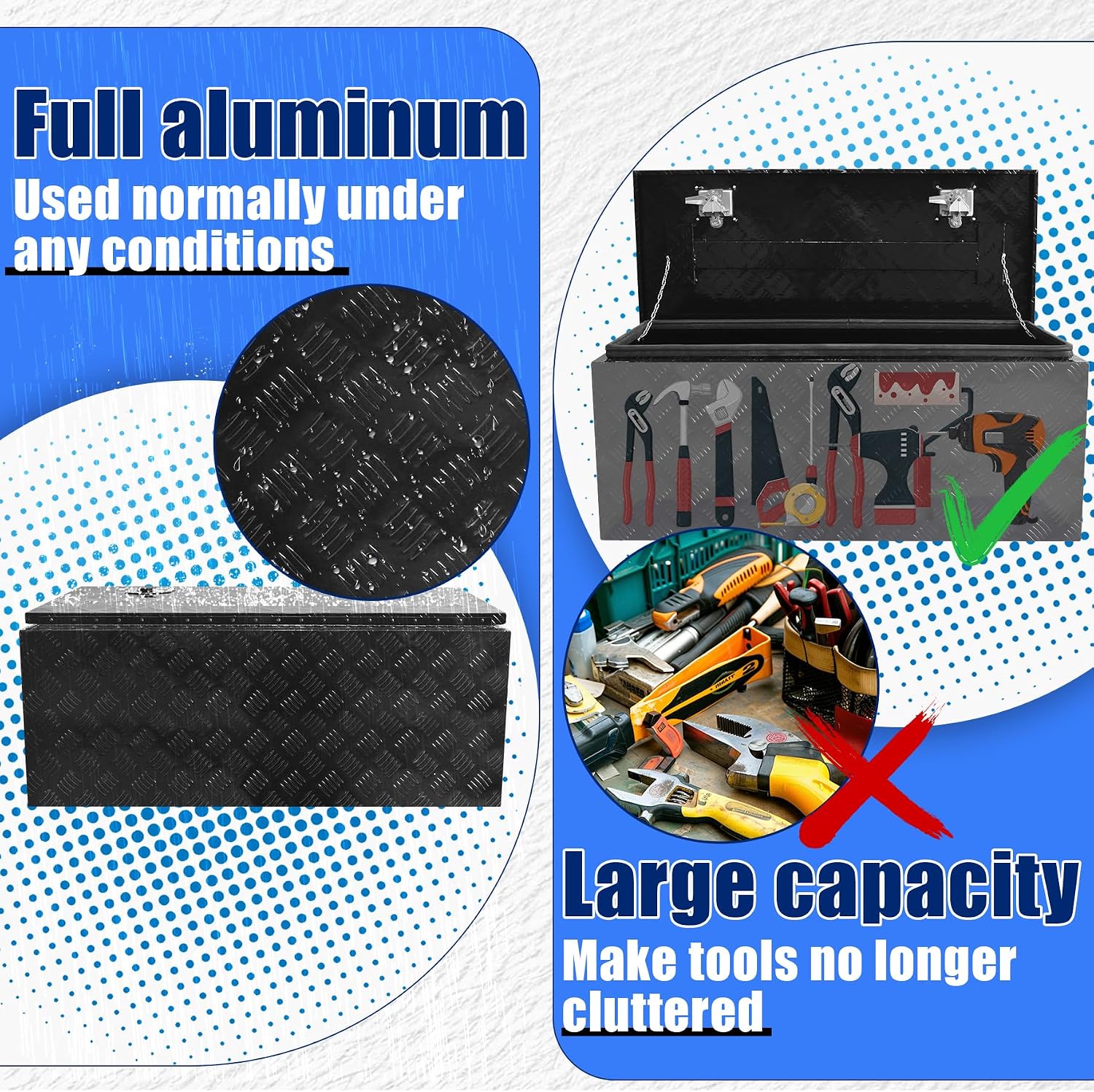 Aluminum Underbody Truck Box 42"×18"×17" Pickup Storage Box Heavy Duty Diamond Plate Tool Boxes Truck Bed Boxes Suitable for Pick Up Truck Trailer ATV with T-Handle Latch and Keys Black